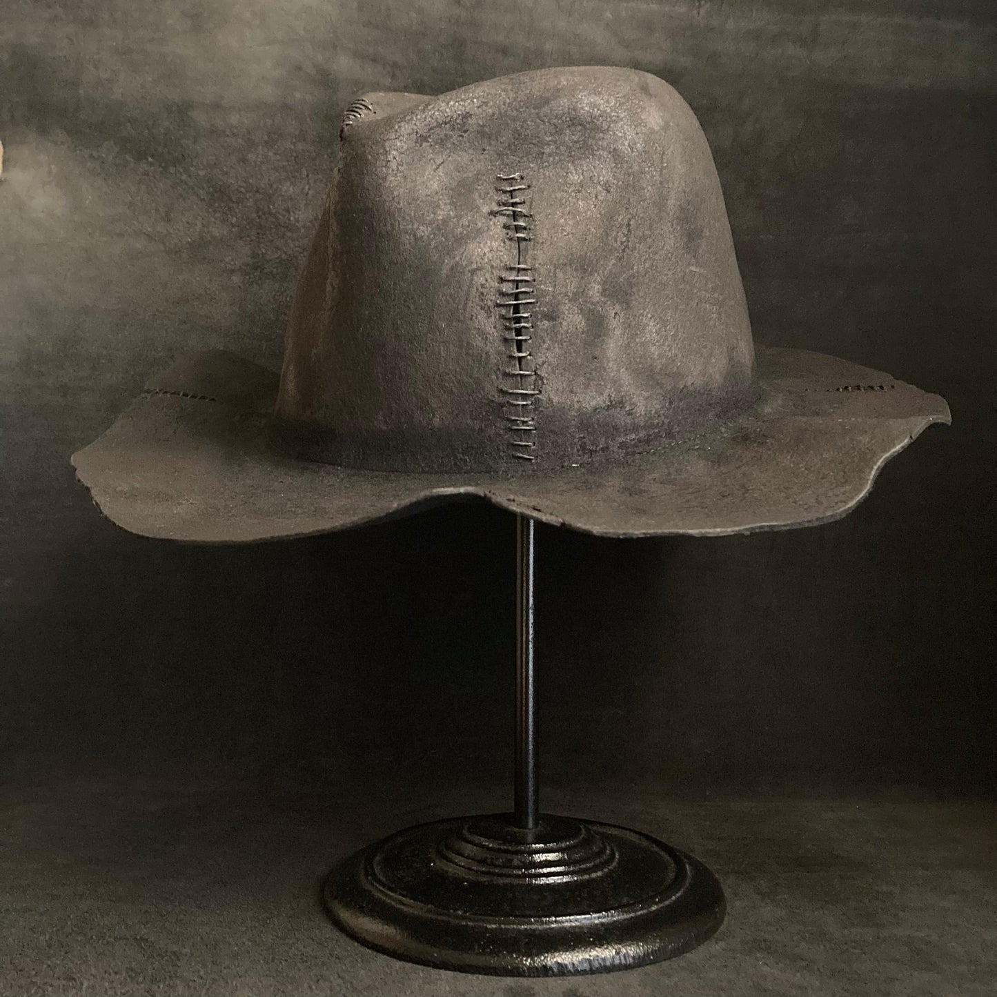 Burnt wax stitch fedora hat