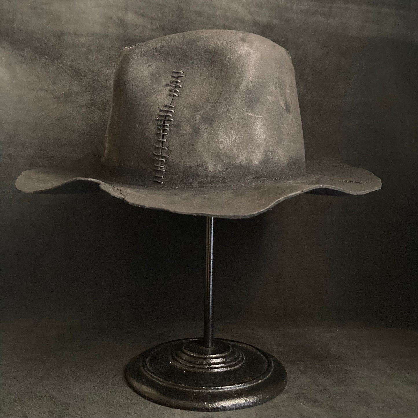 Burnt wax stitch fedora hat