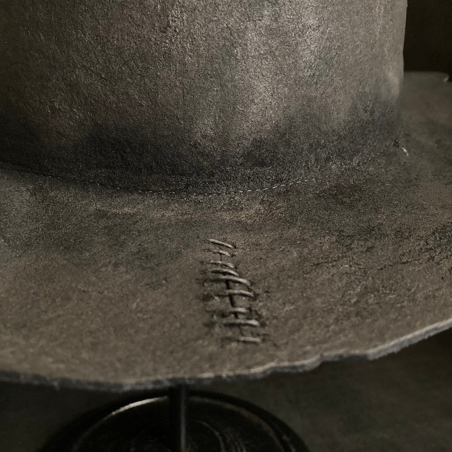 Burnt wax stitch fedora hat