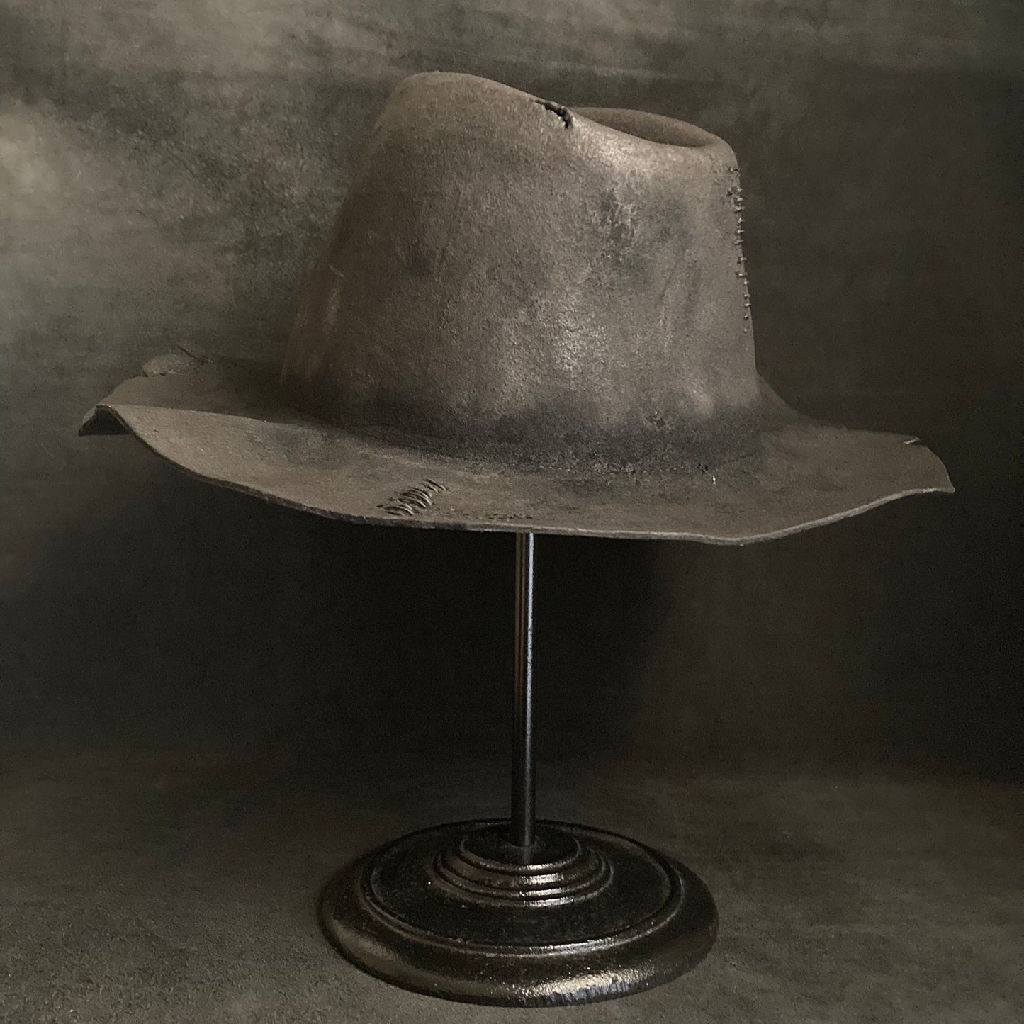 Burnt wax stitch fedora hat