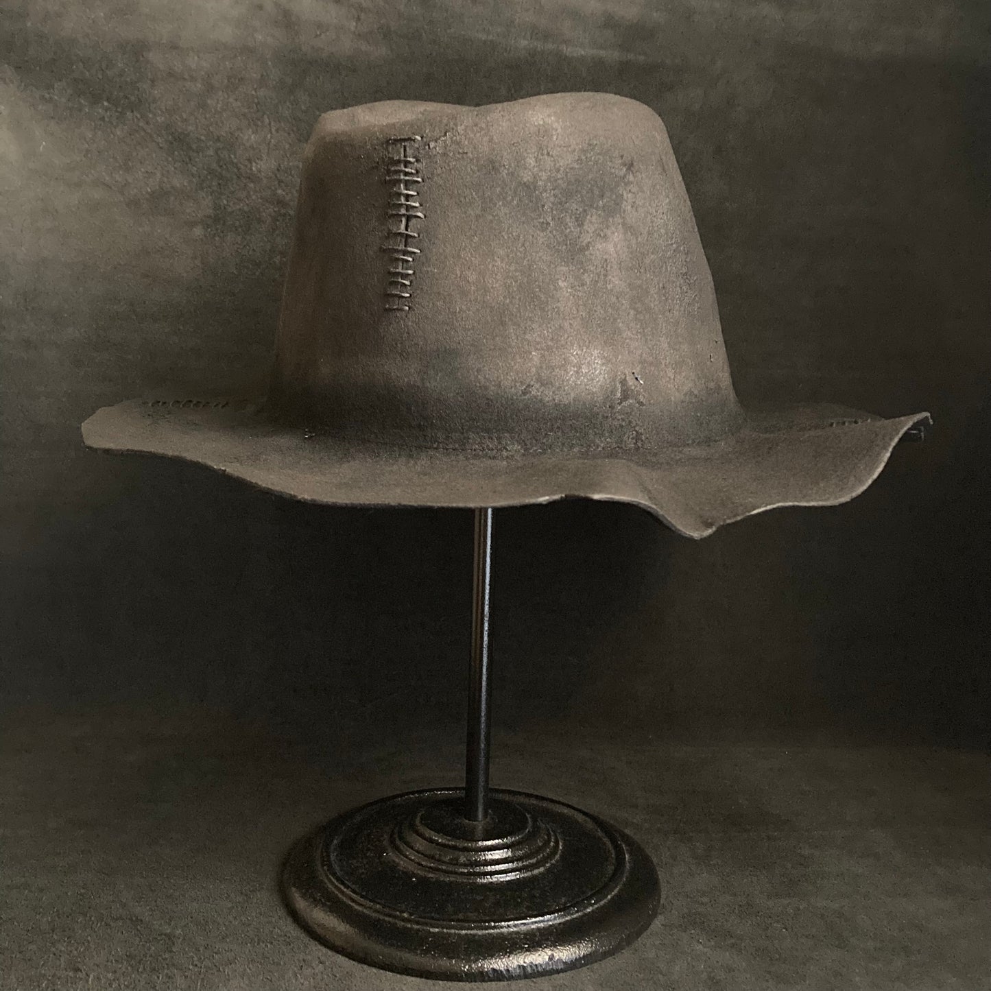 Burnt wax stitch fedora hat