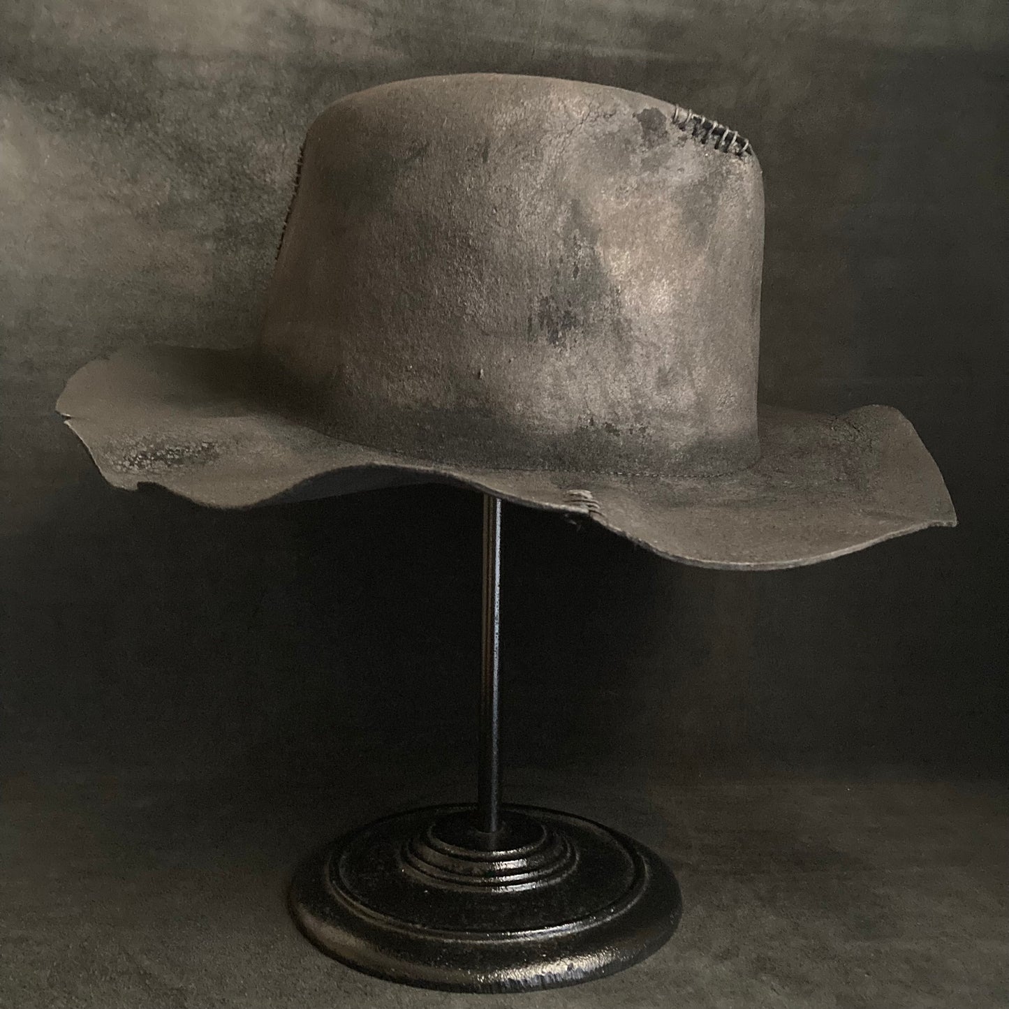 Burnt wax stitch fedora hat