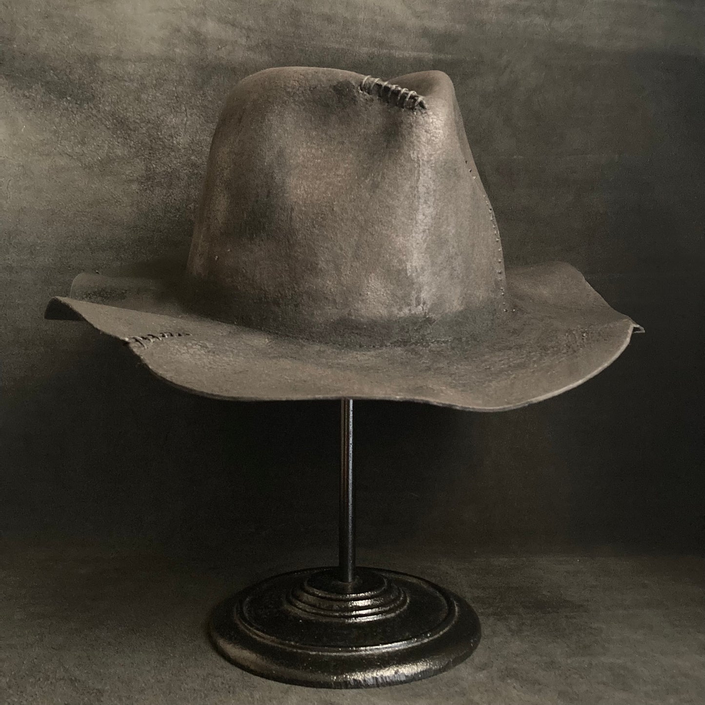 Burnt wax stitch fedora hat