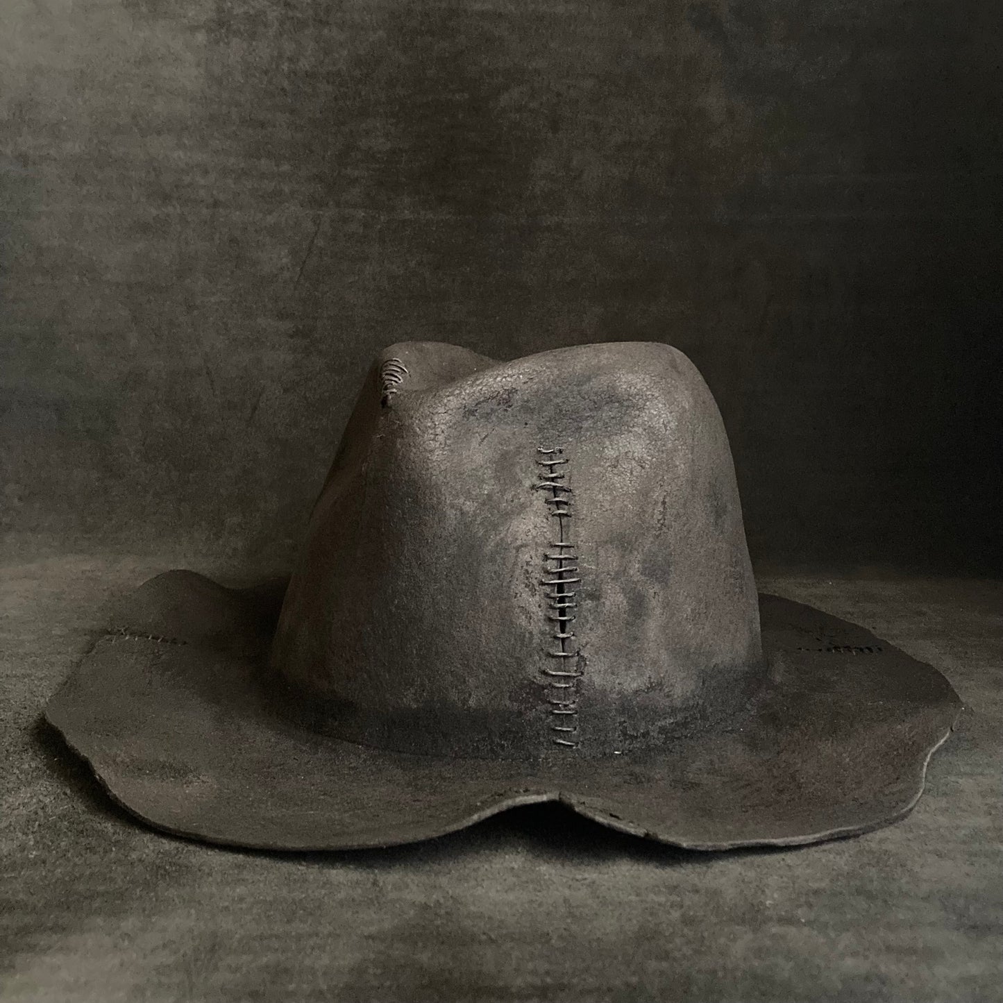 Burned wax stitch fedora hat