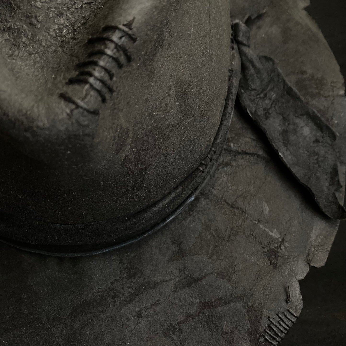 Charcoal wax stitch broken fedora hat