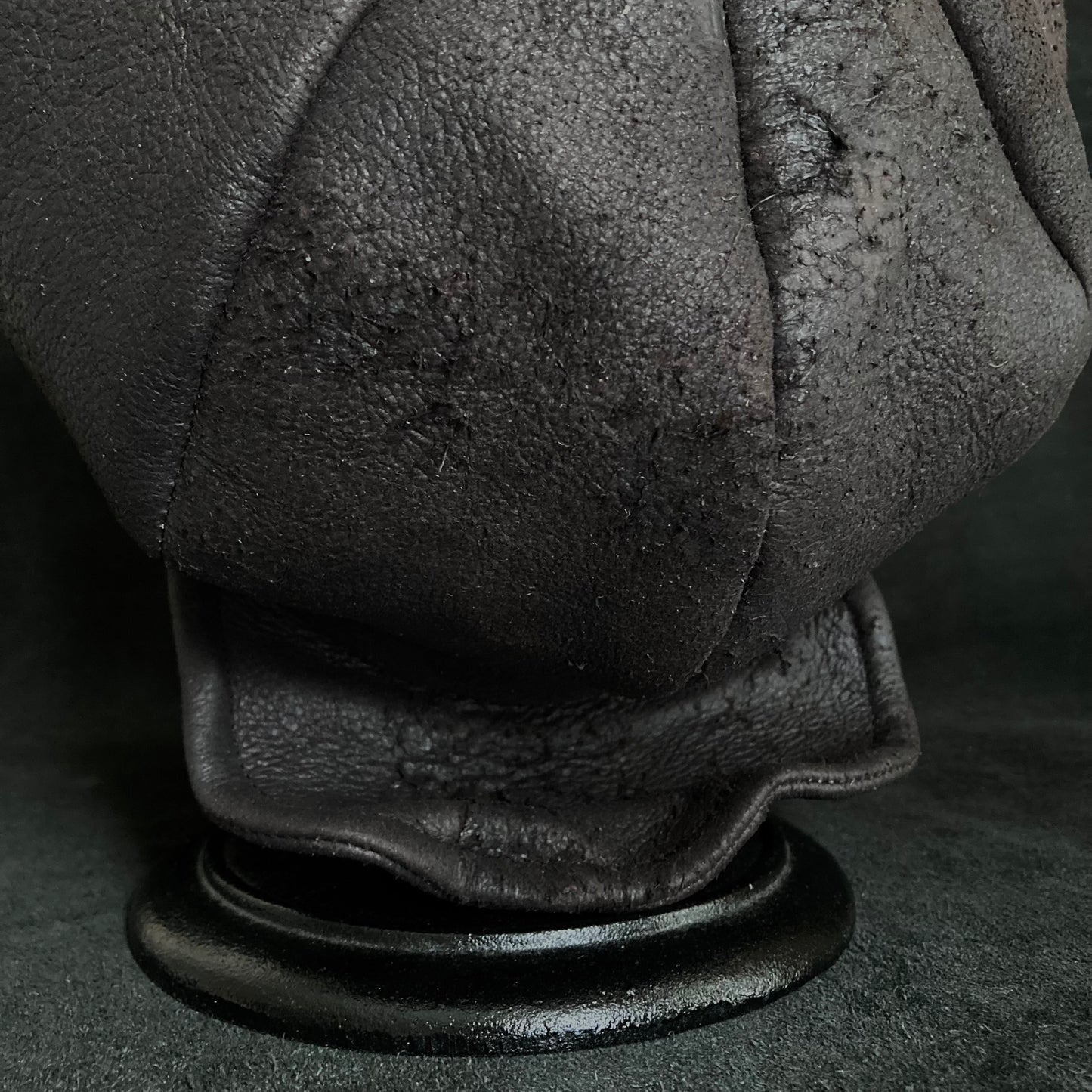 Graphite black leather casquette