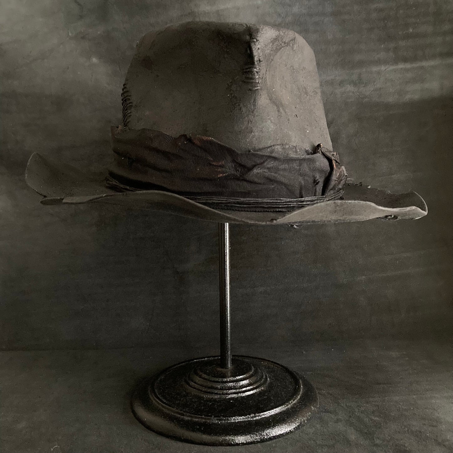 Charcoal distressed fedora hat