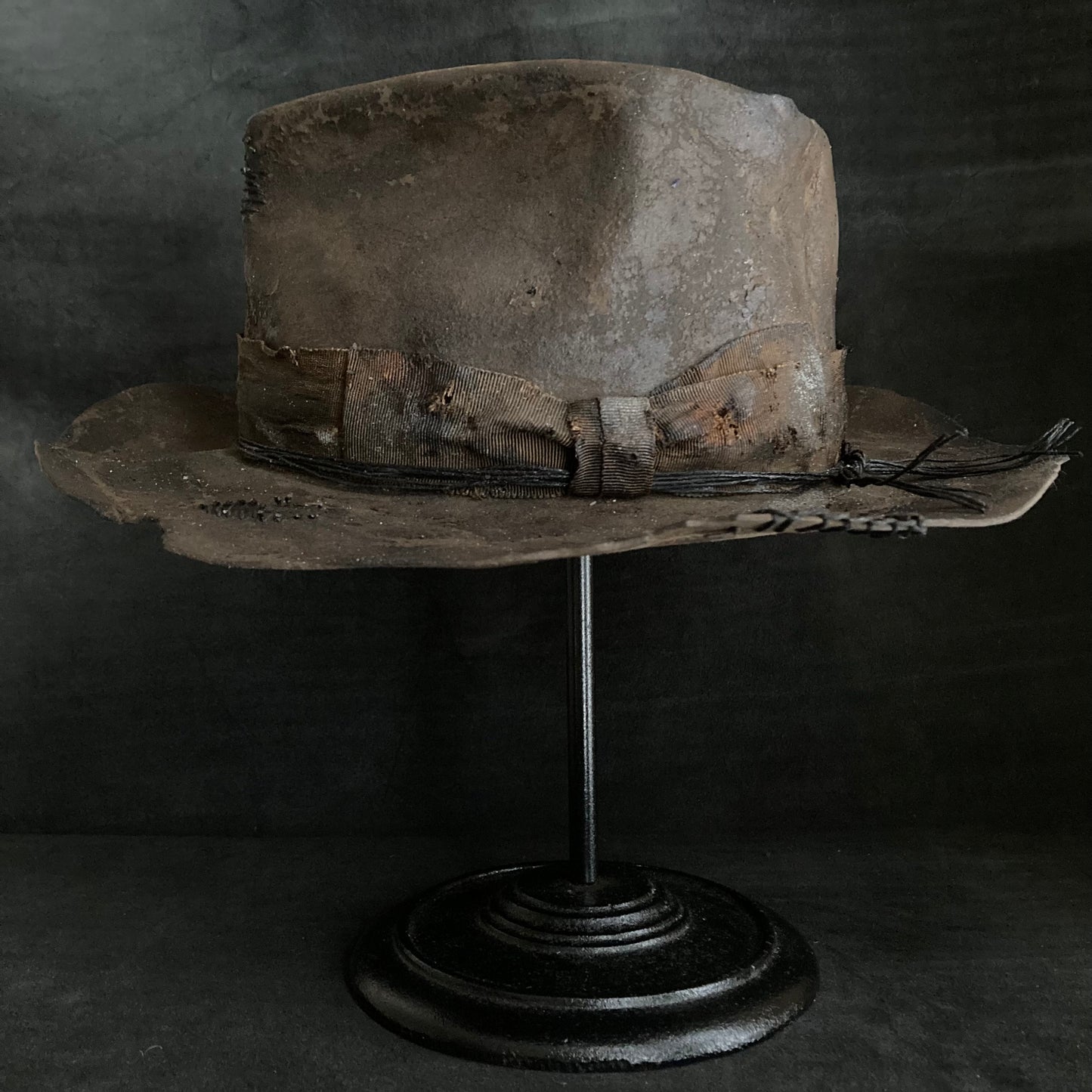 Burnt distressed dark brown fedora hat