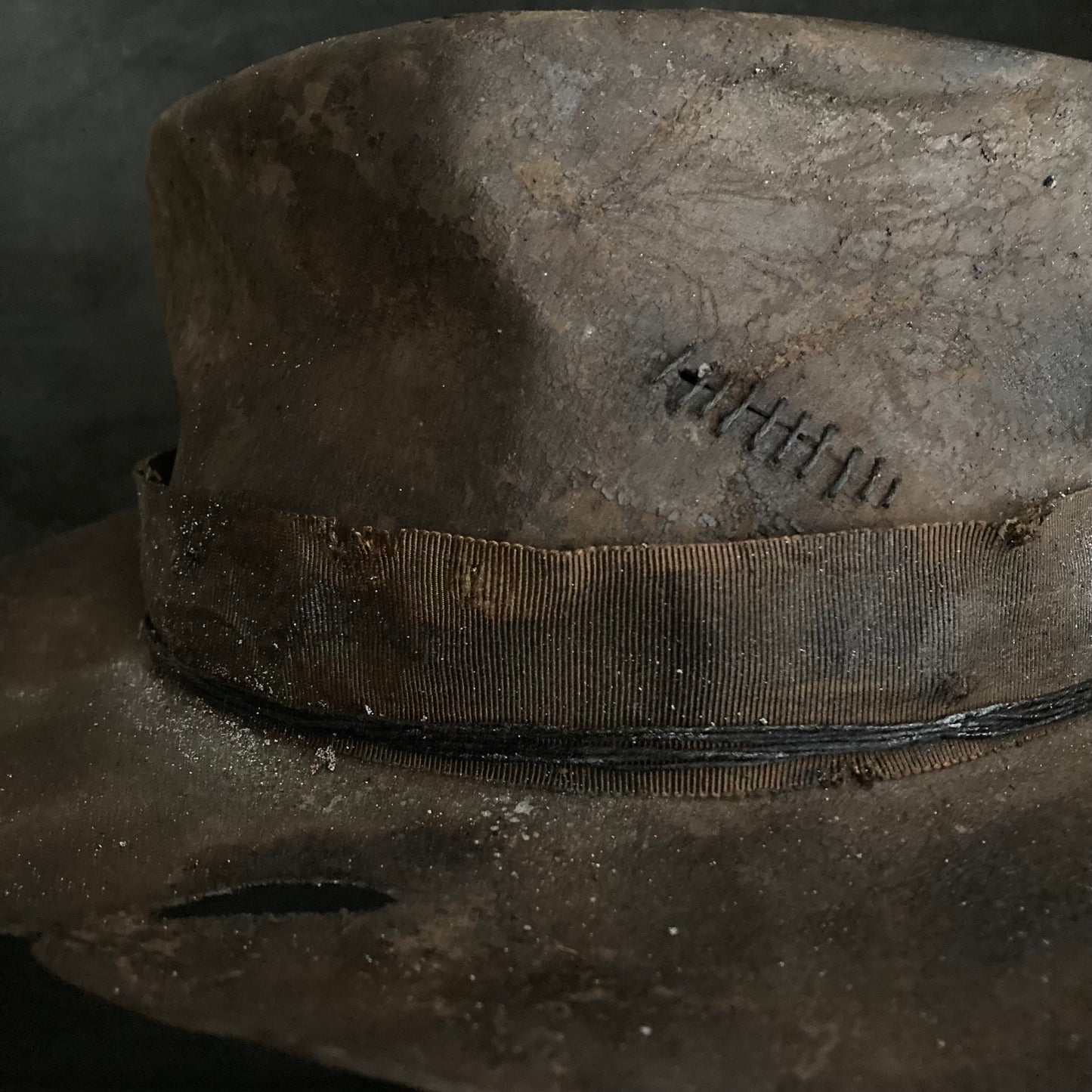 Burnt distressed dark brown fedora hat