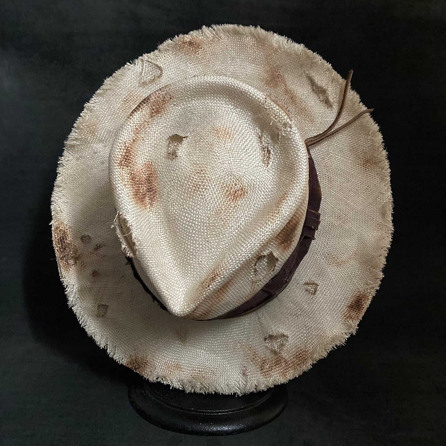 Burned double grass fedora hat