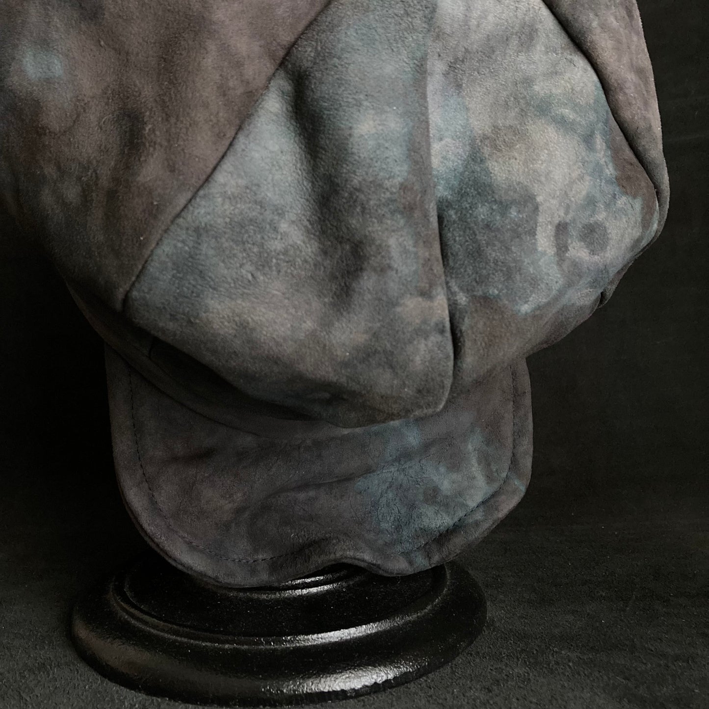 Tie-dye blue gray leather casquette