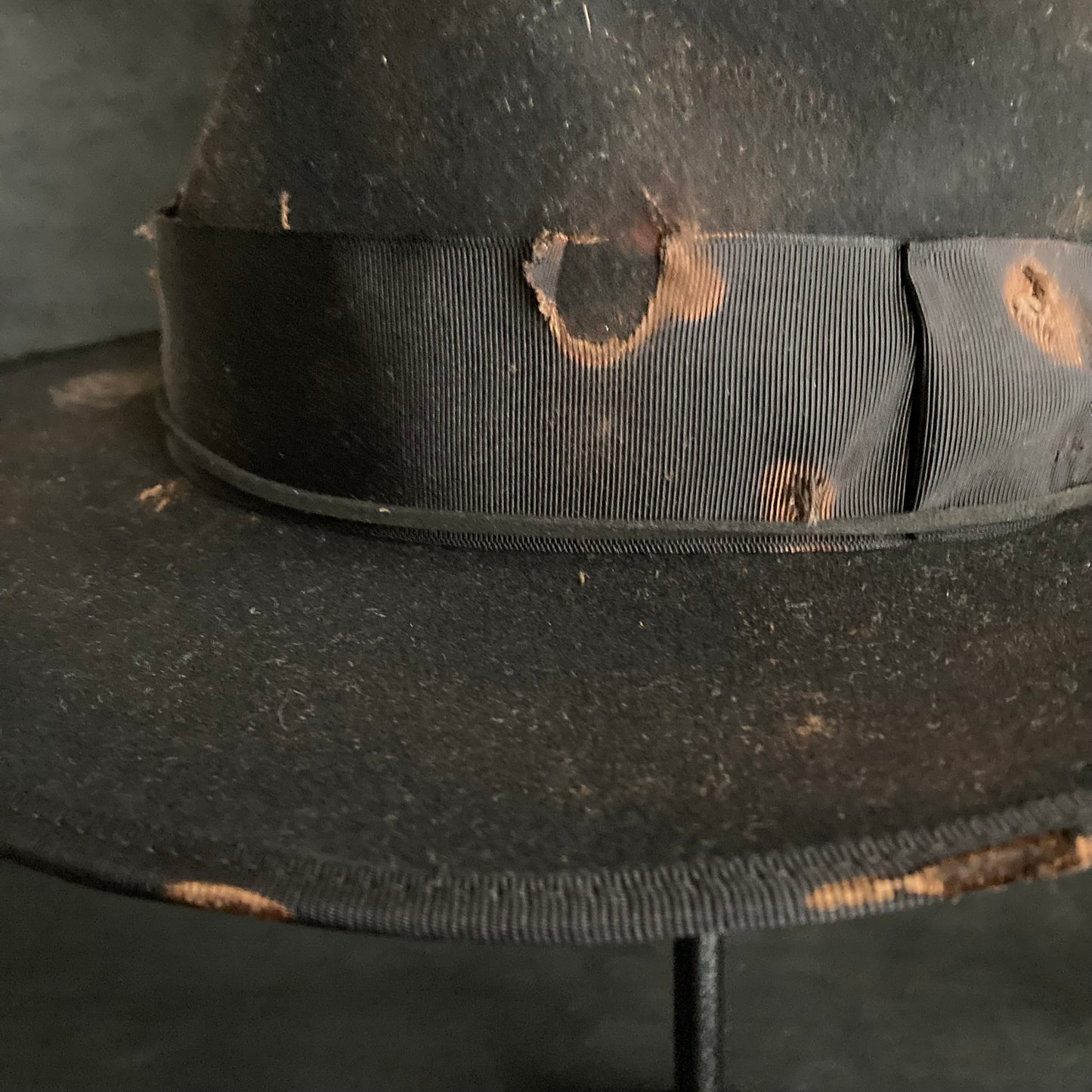 Scorched black fedora hat
