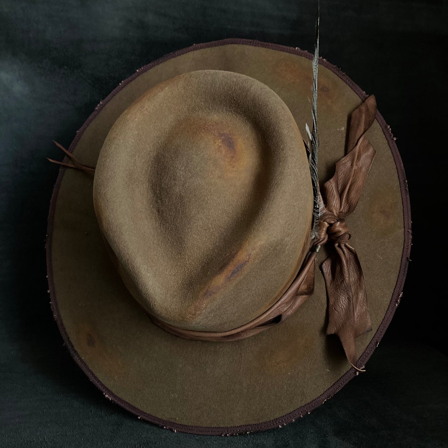 Dark khaki wool mess fedora hat (western weight)