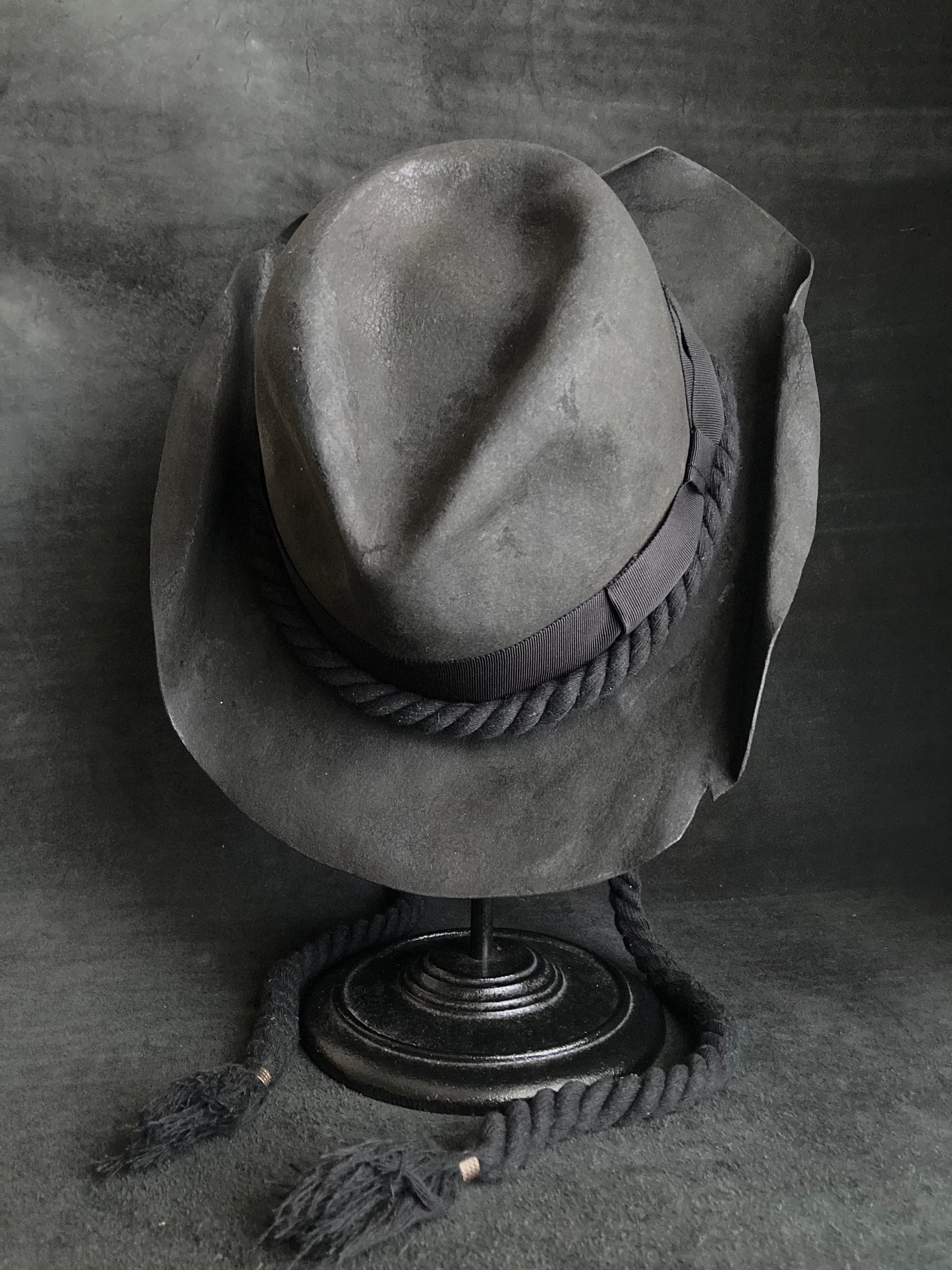 Charcoal hanging rope fedora hat