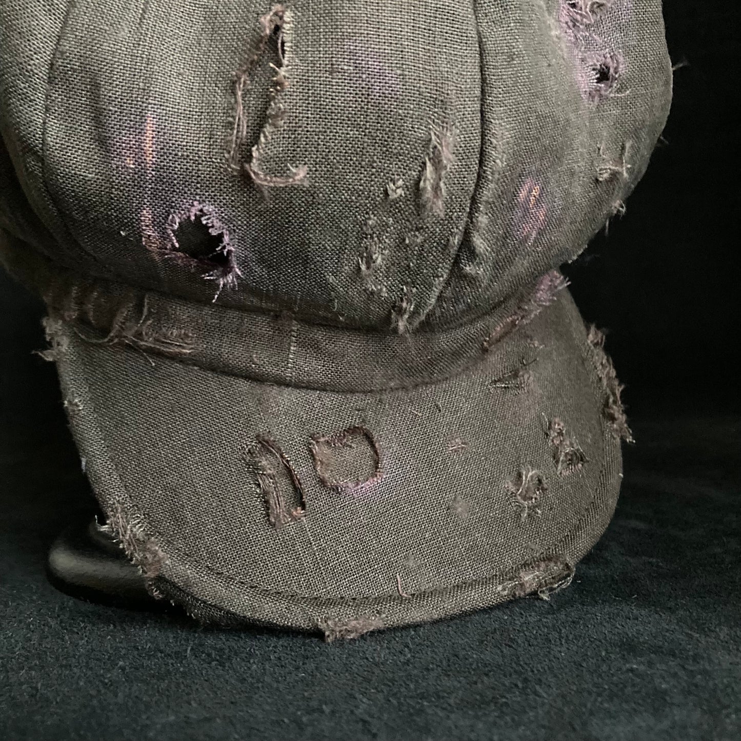 Brown khaki linen damage casquette(brim core)