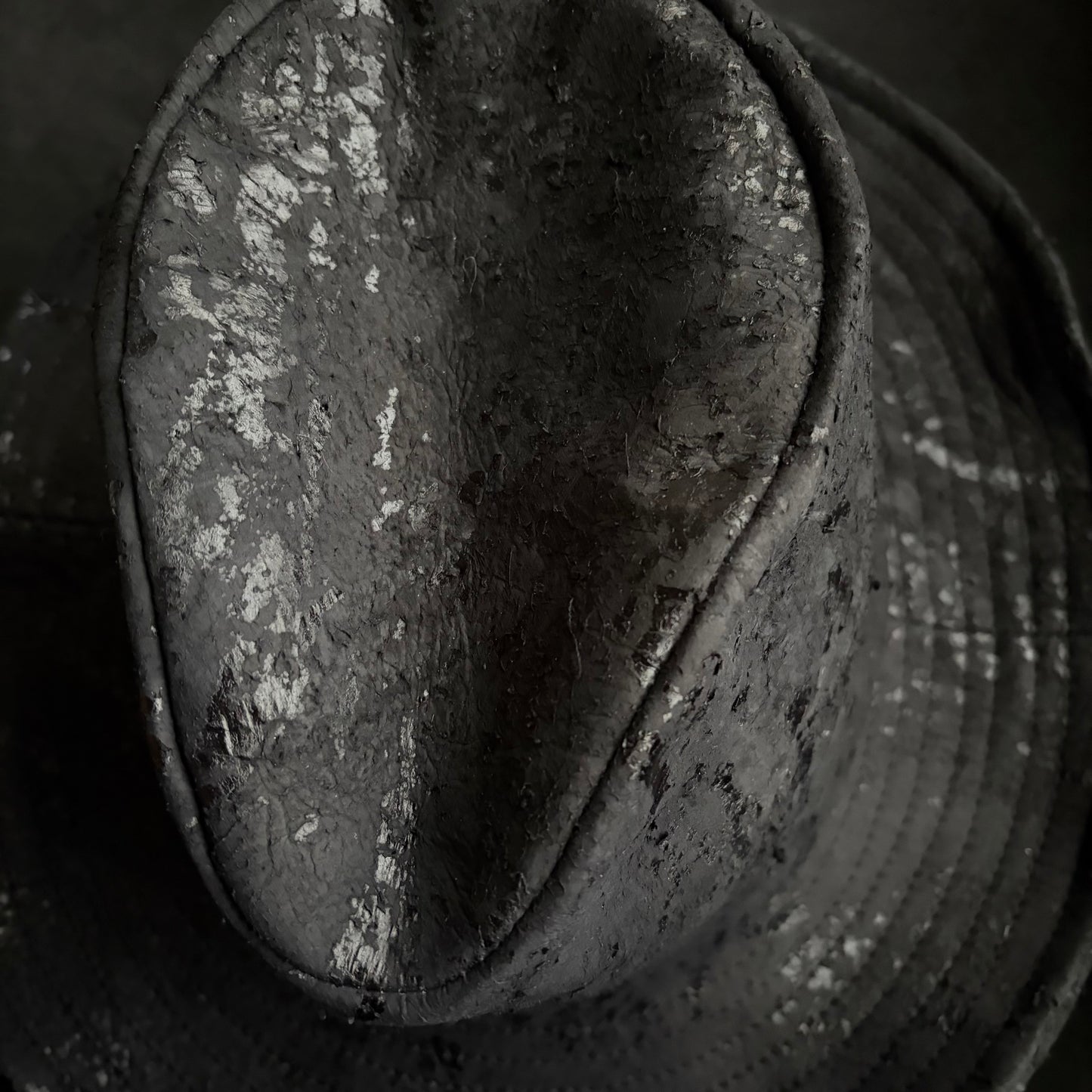 Messy paint black leather fedora hat