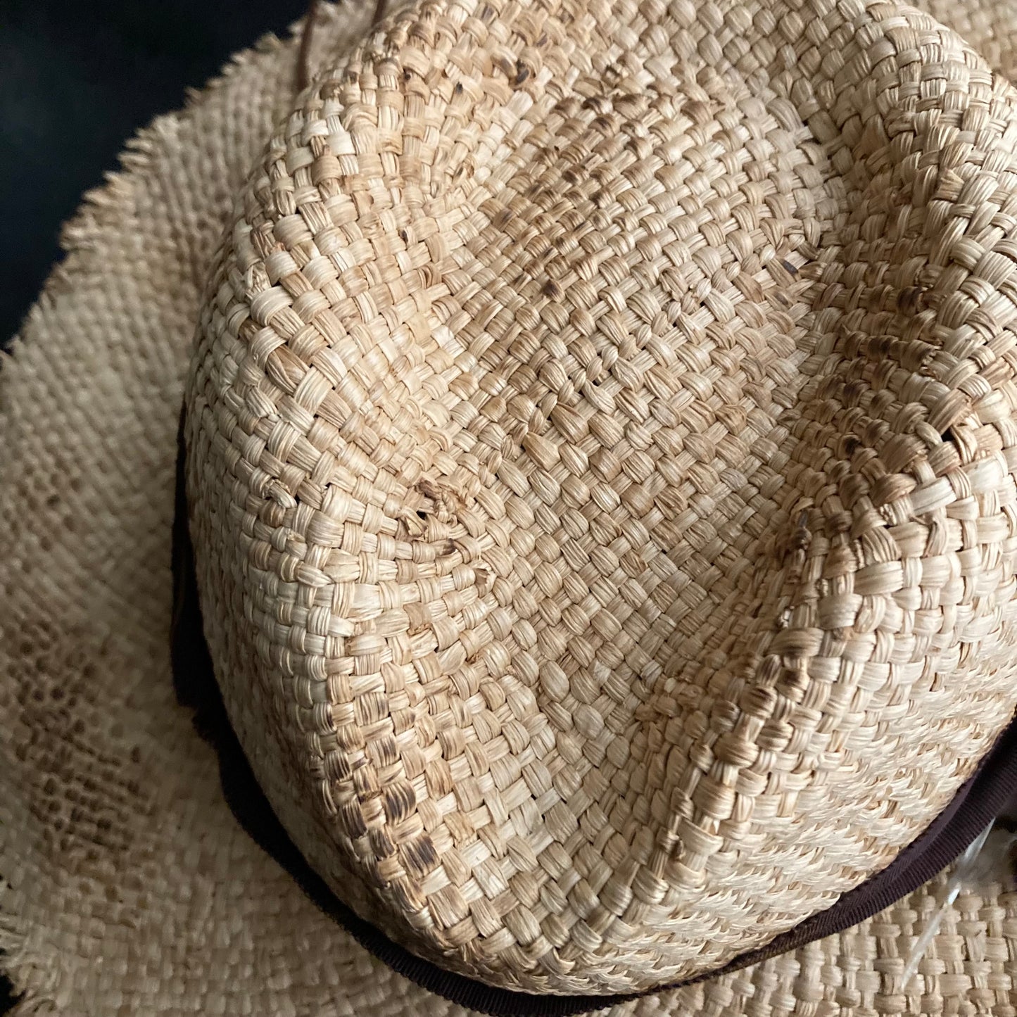 Burnt natural raffia fedora hat
