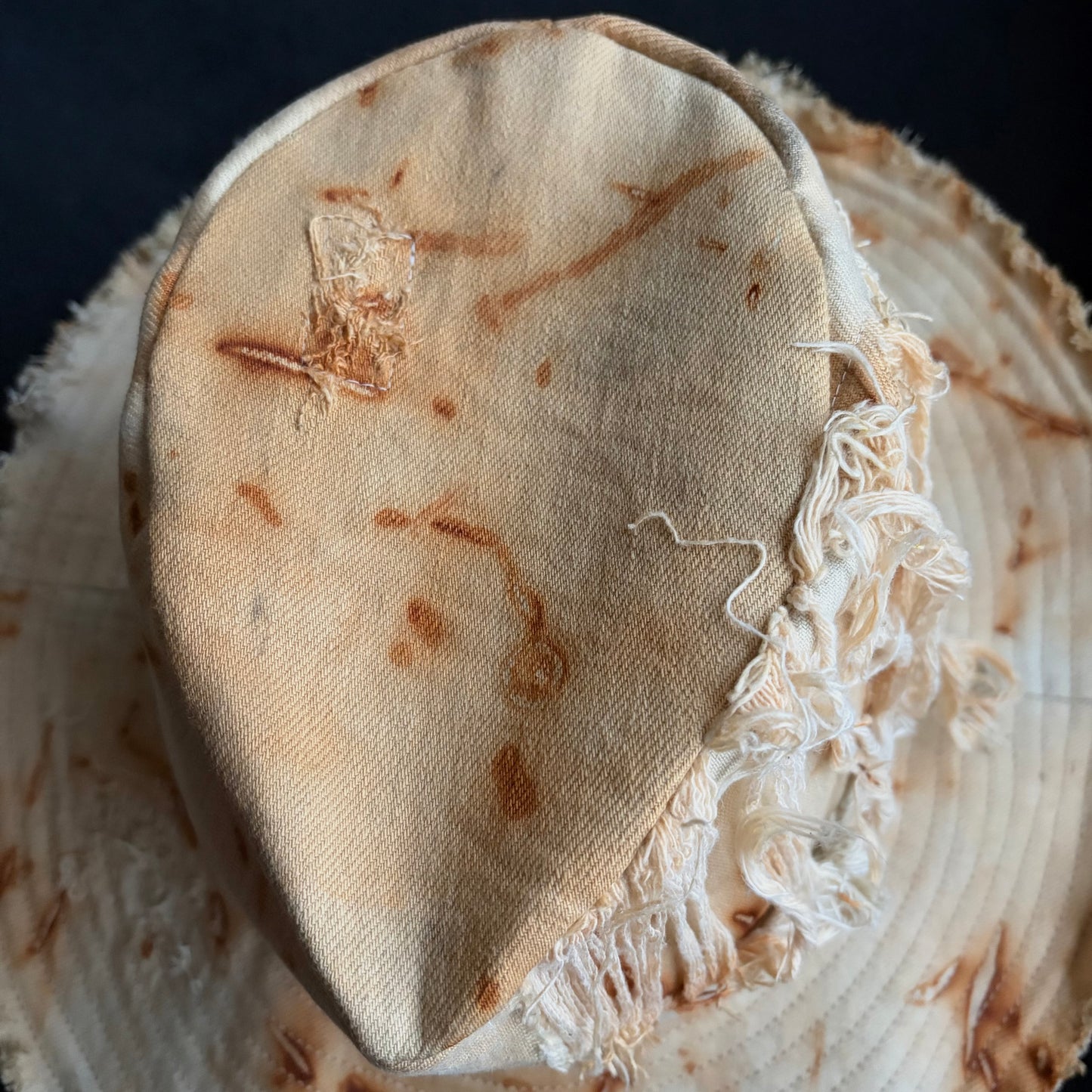 Rust dyed bleach denim fedora hat