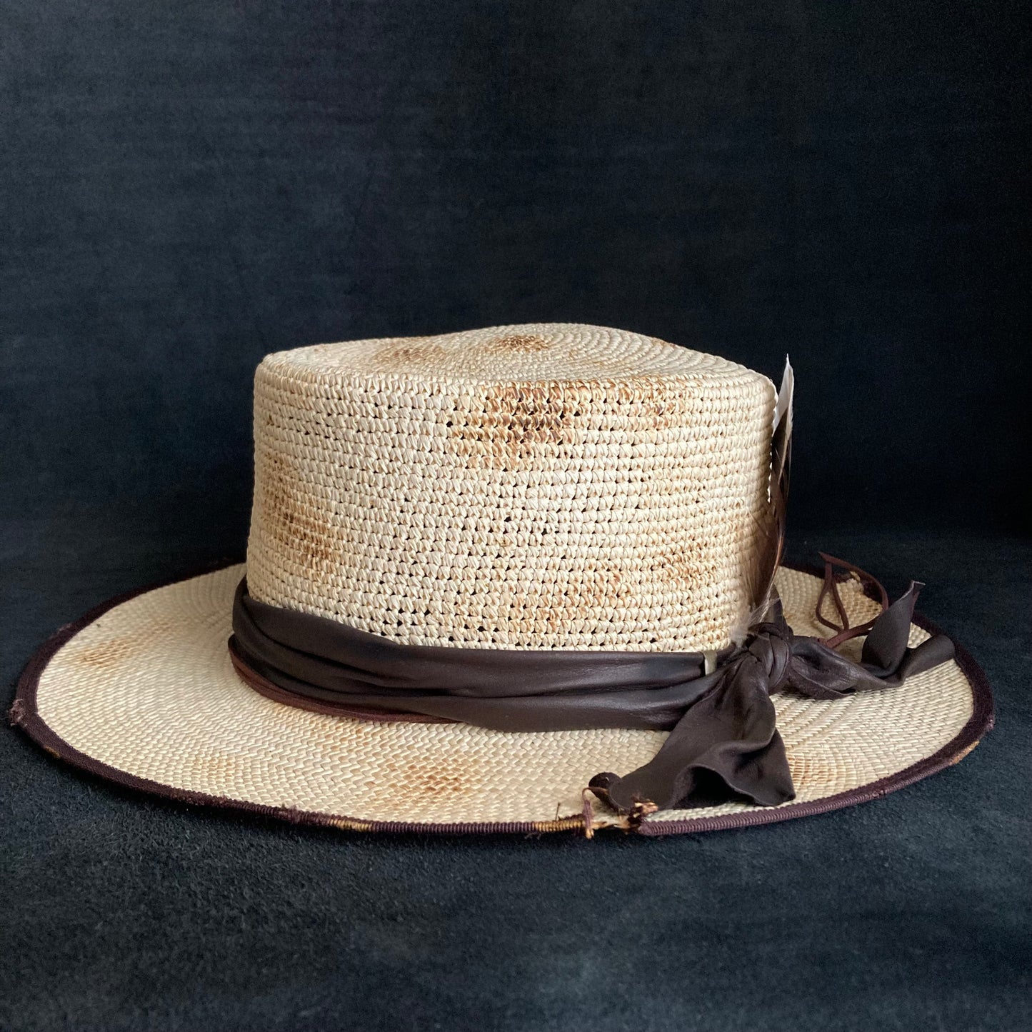 Circle burnt flat panama hat