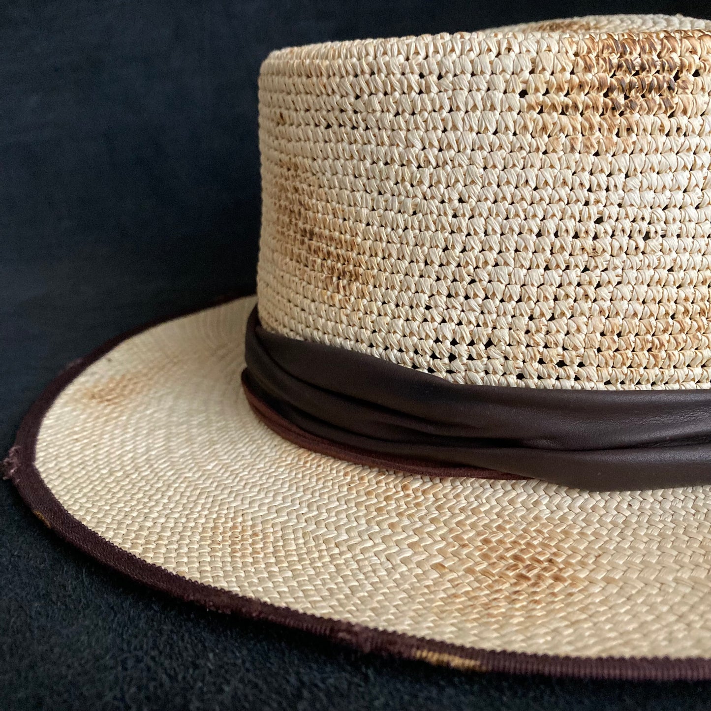 Circle burnt flat panama hat