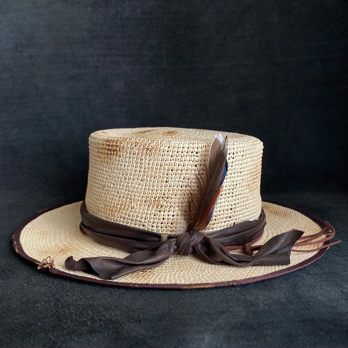 Circle burnt flat panama hat