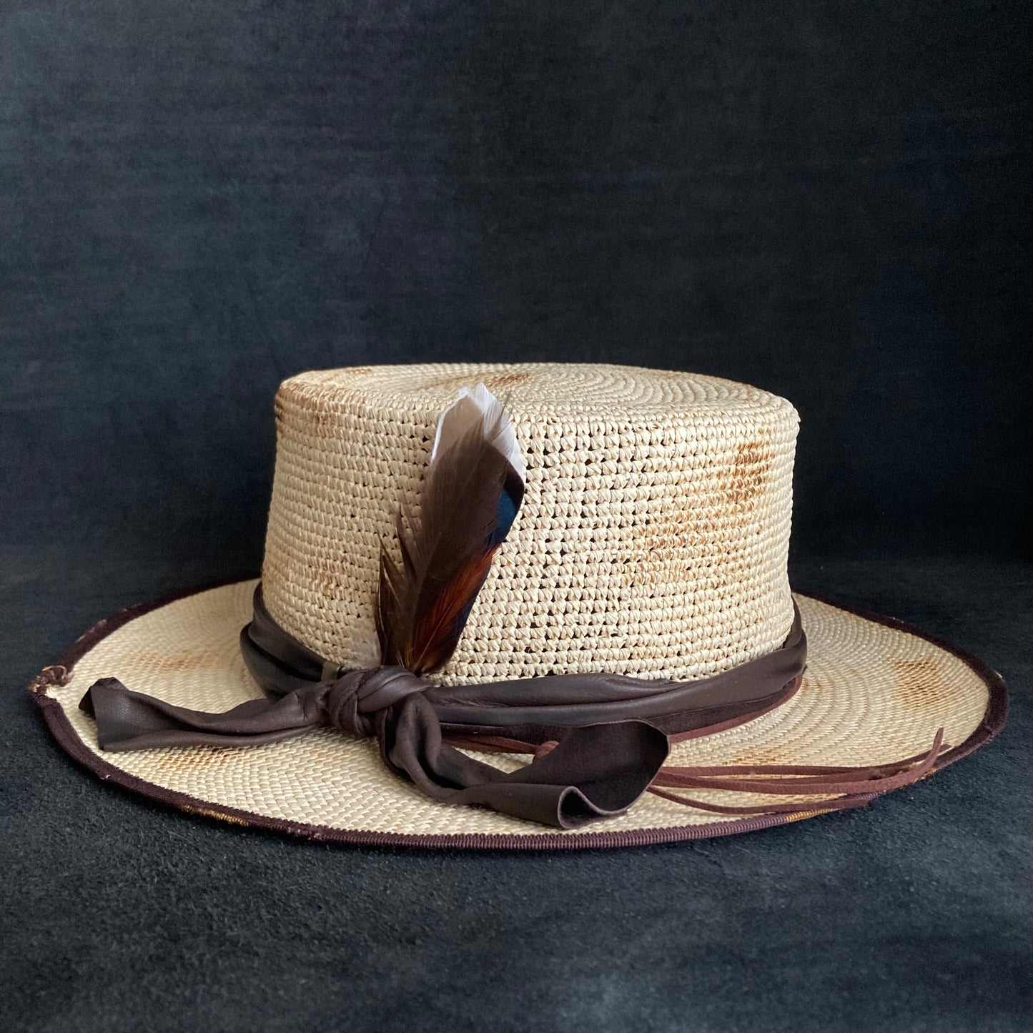 Circle burnt flat panama hat