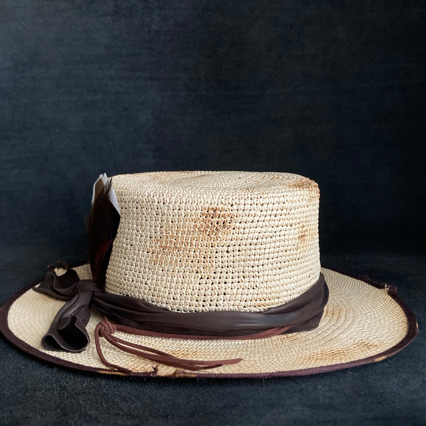 Circle burnt flat panama hat