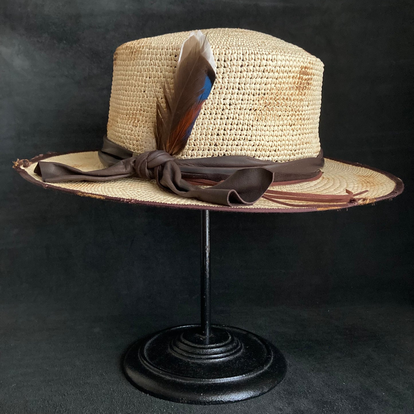 Circle burnt flat panama hat