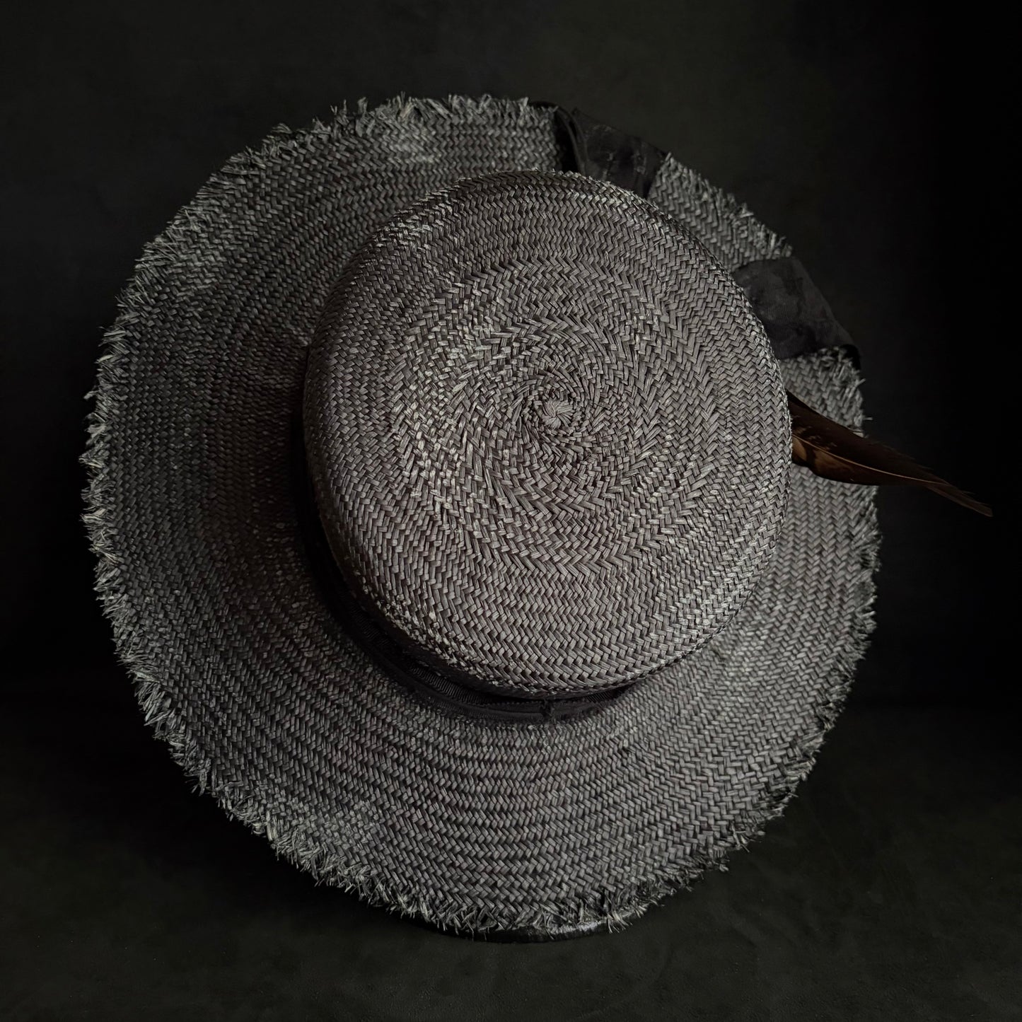 Night bird black flat panama hat