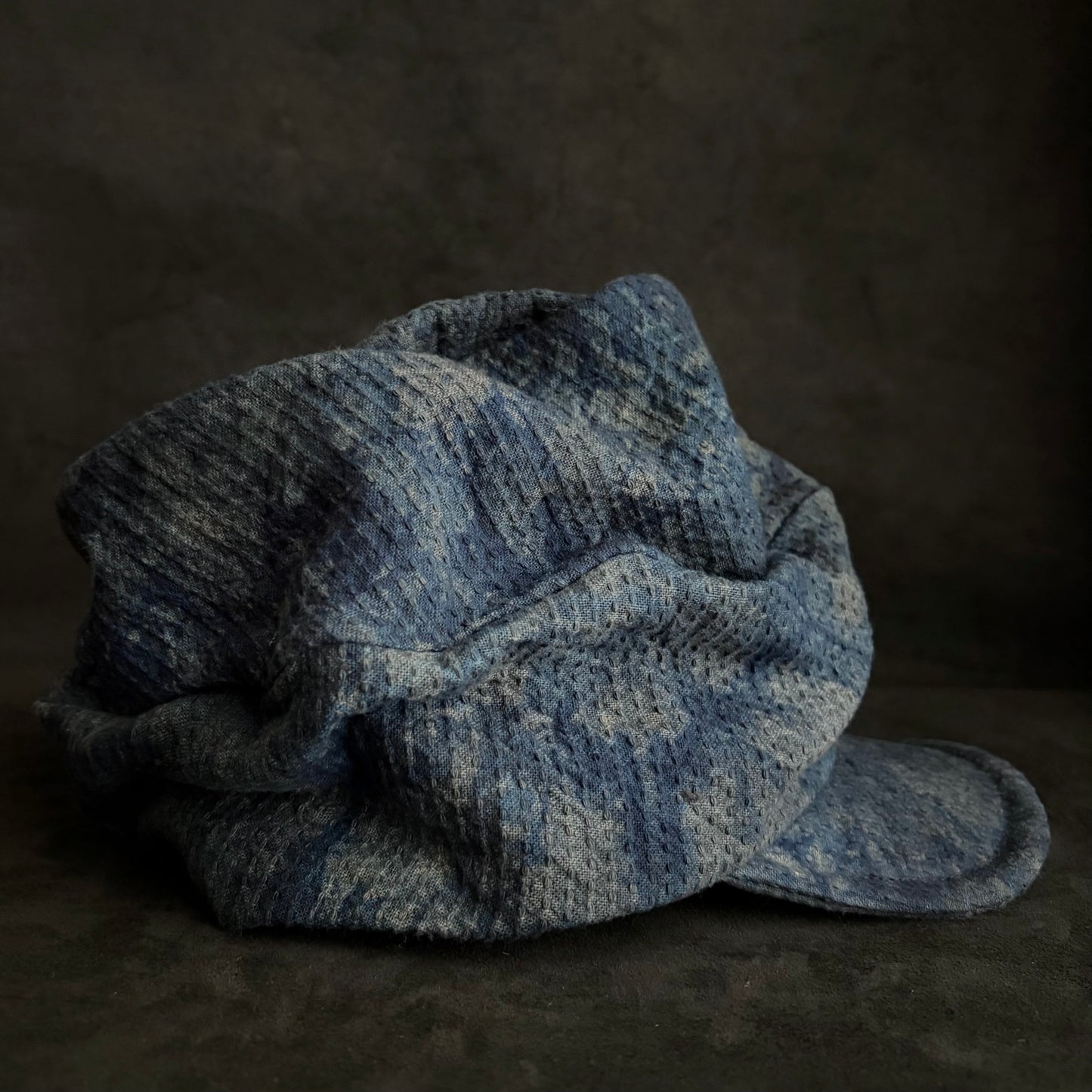 Unevenness dark indigo sashiko turn cap