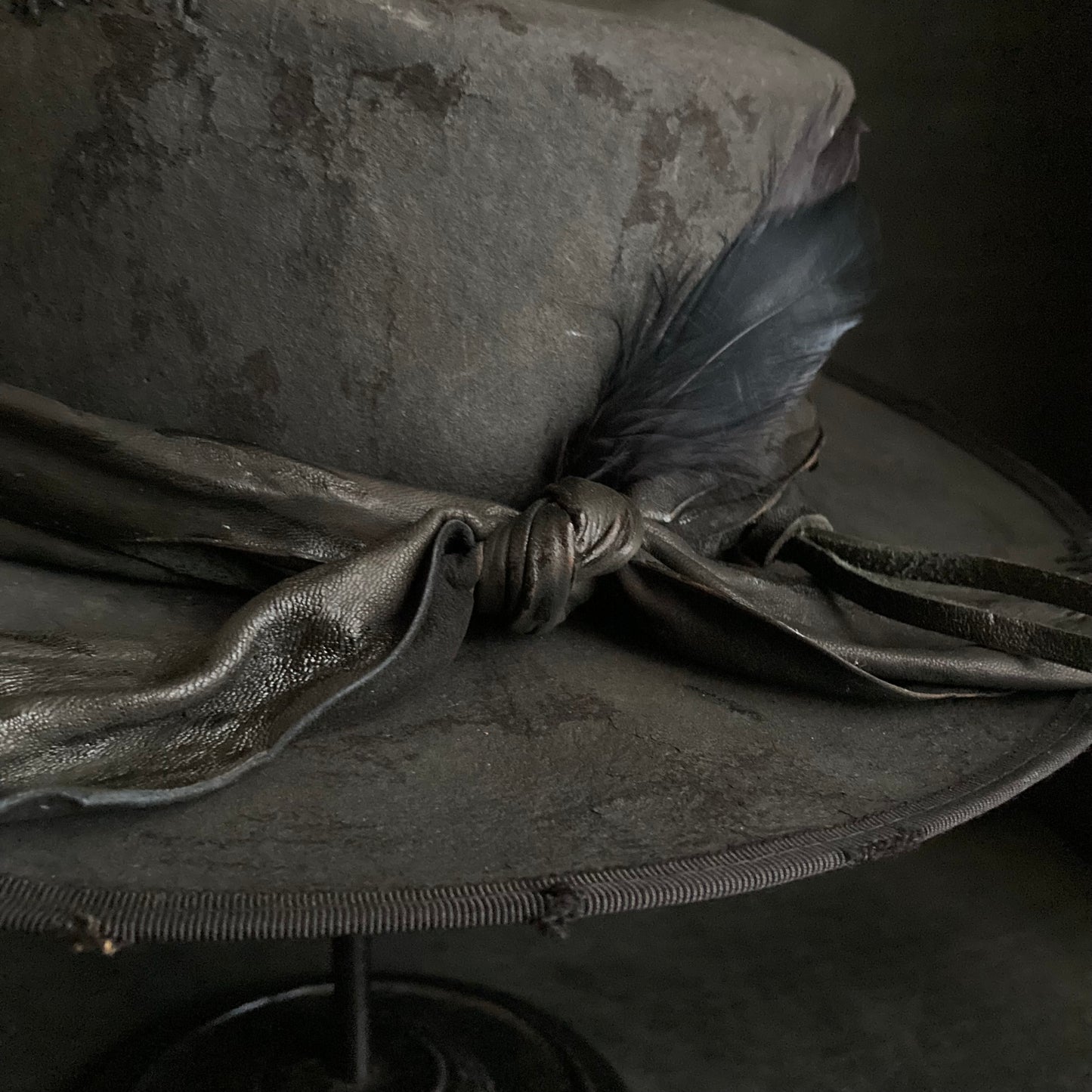 Charcoal crow damage flat hat