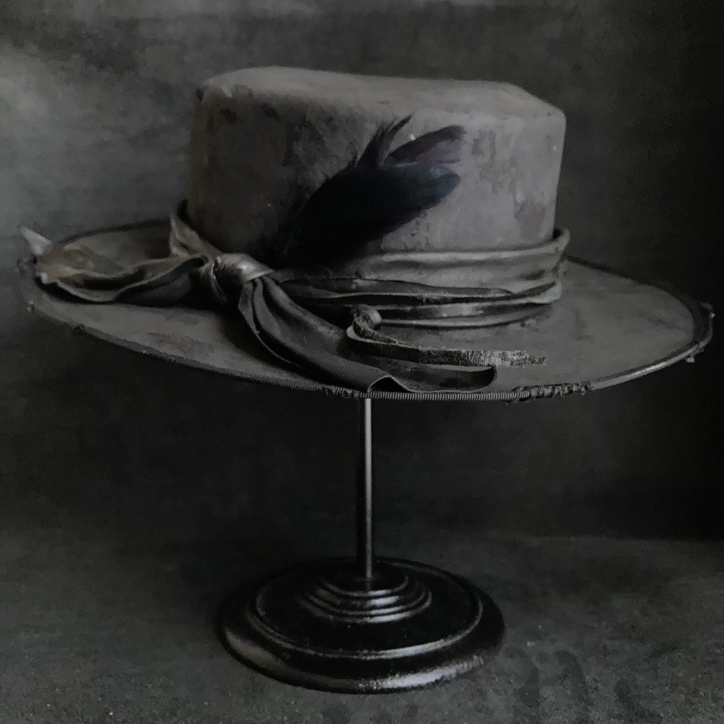Charcoal crow damage flat hat