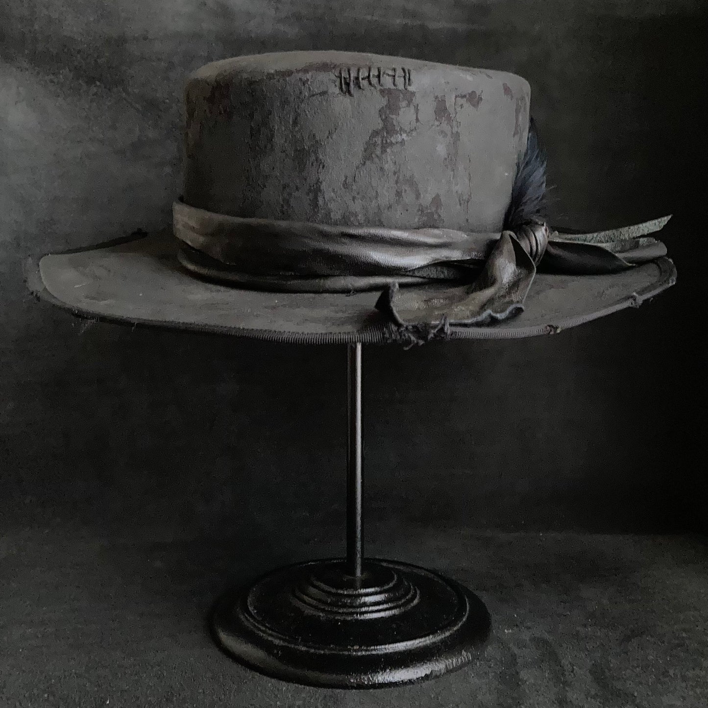 Charcoal crow damage flat hat