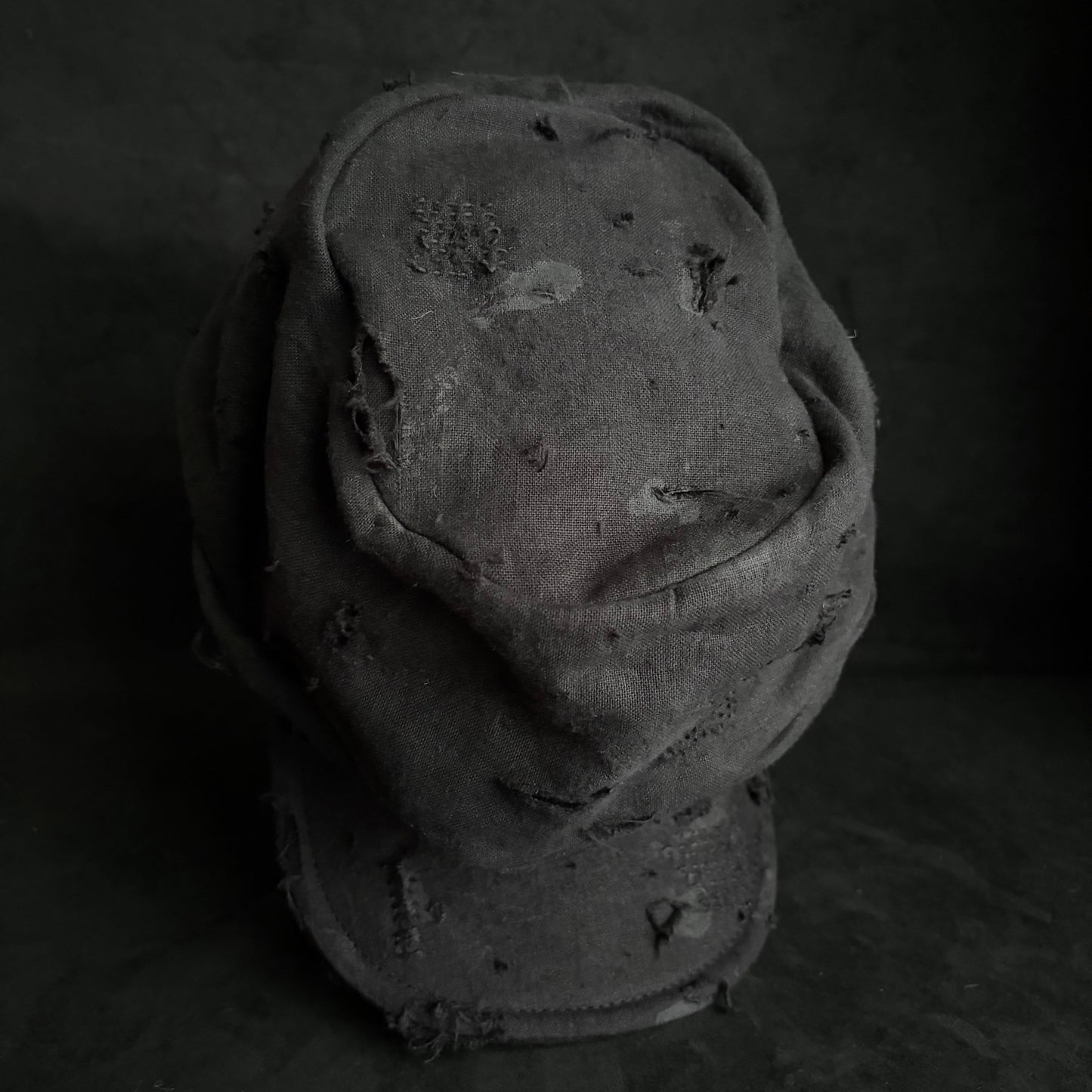 Black linen damage patchwork& stitch casquette (brim core)