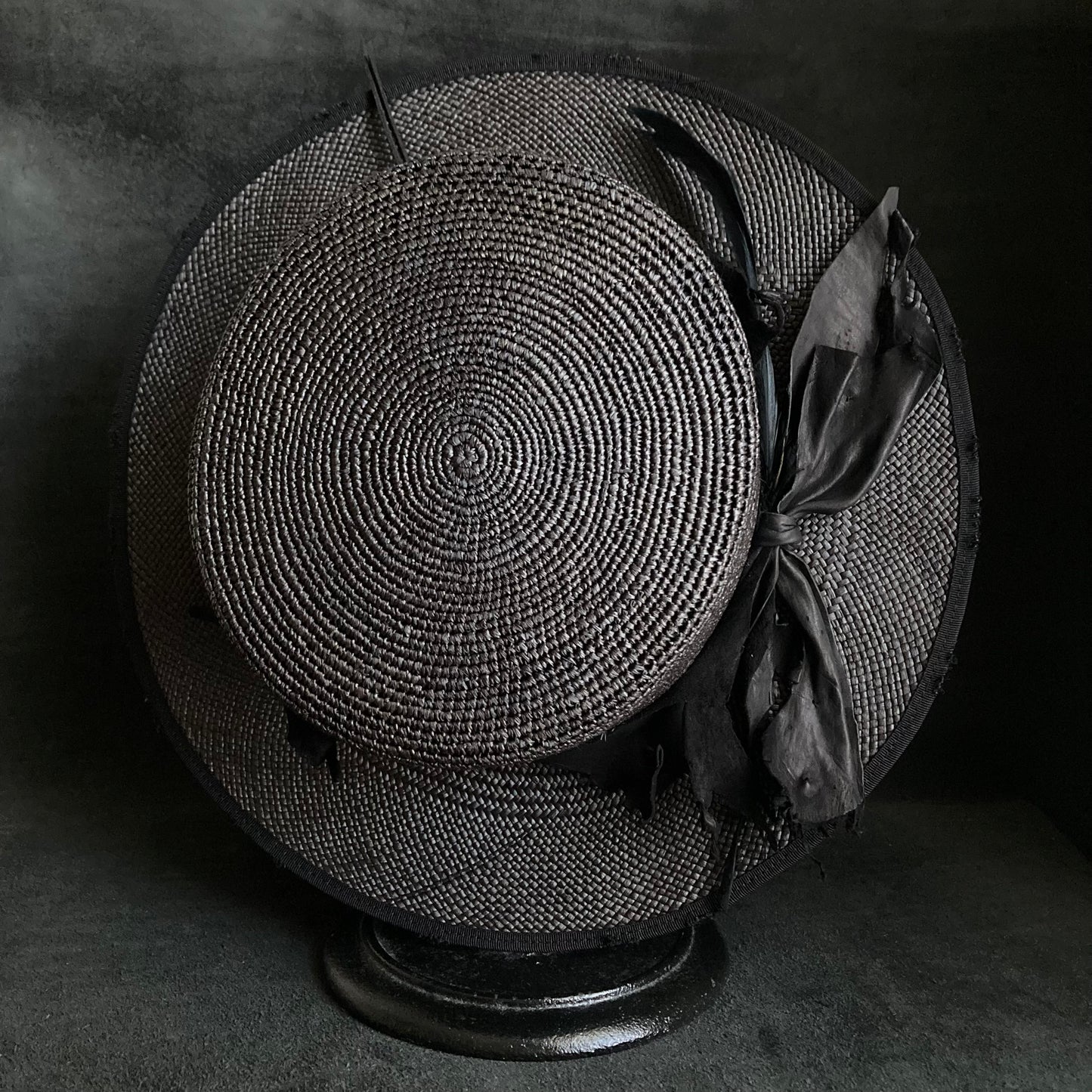 Crow leather flat panama hat
