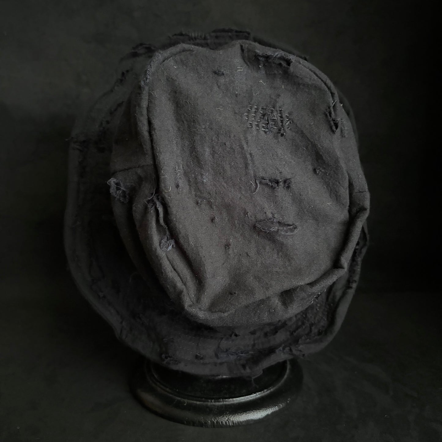 Black thin cotton linen damage turn bucket hat