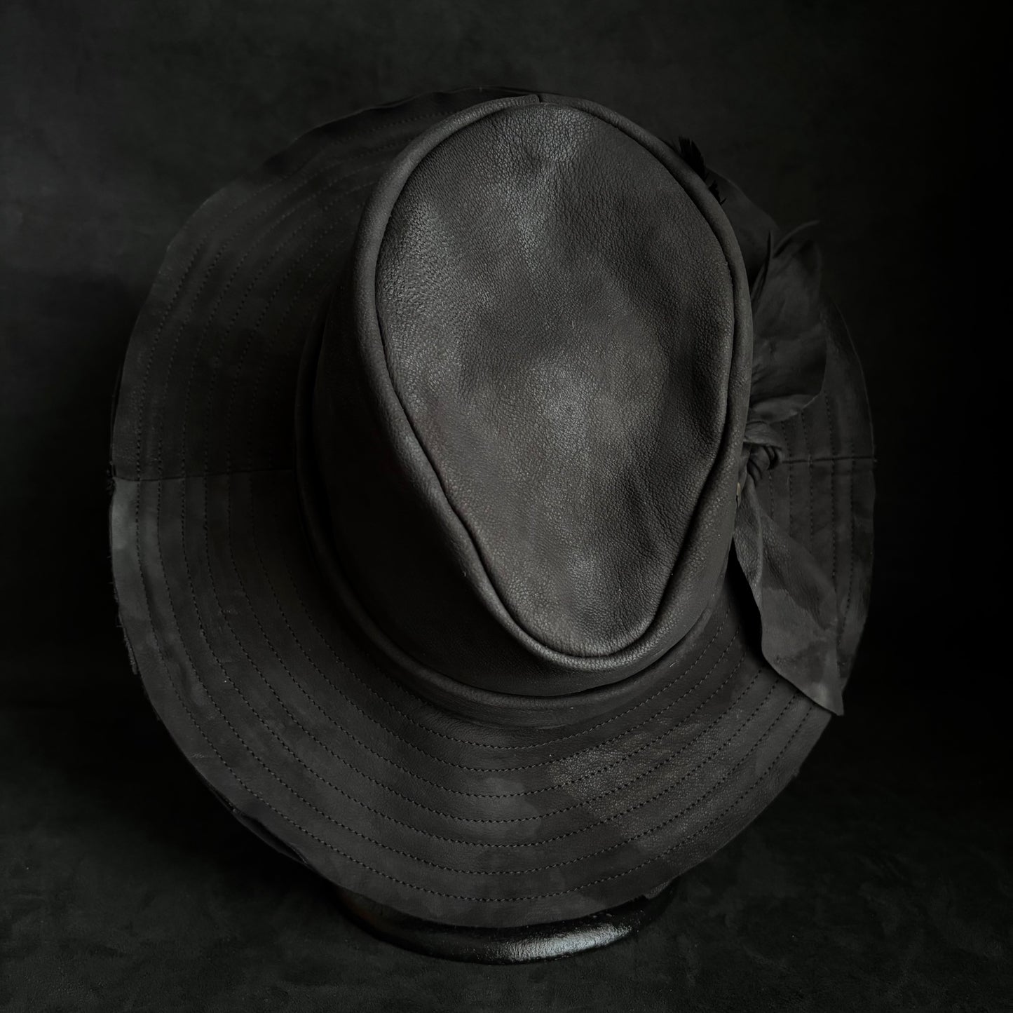Black ash bleach leather fedora hat