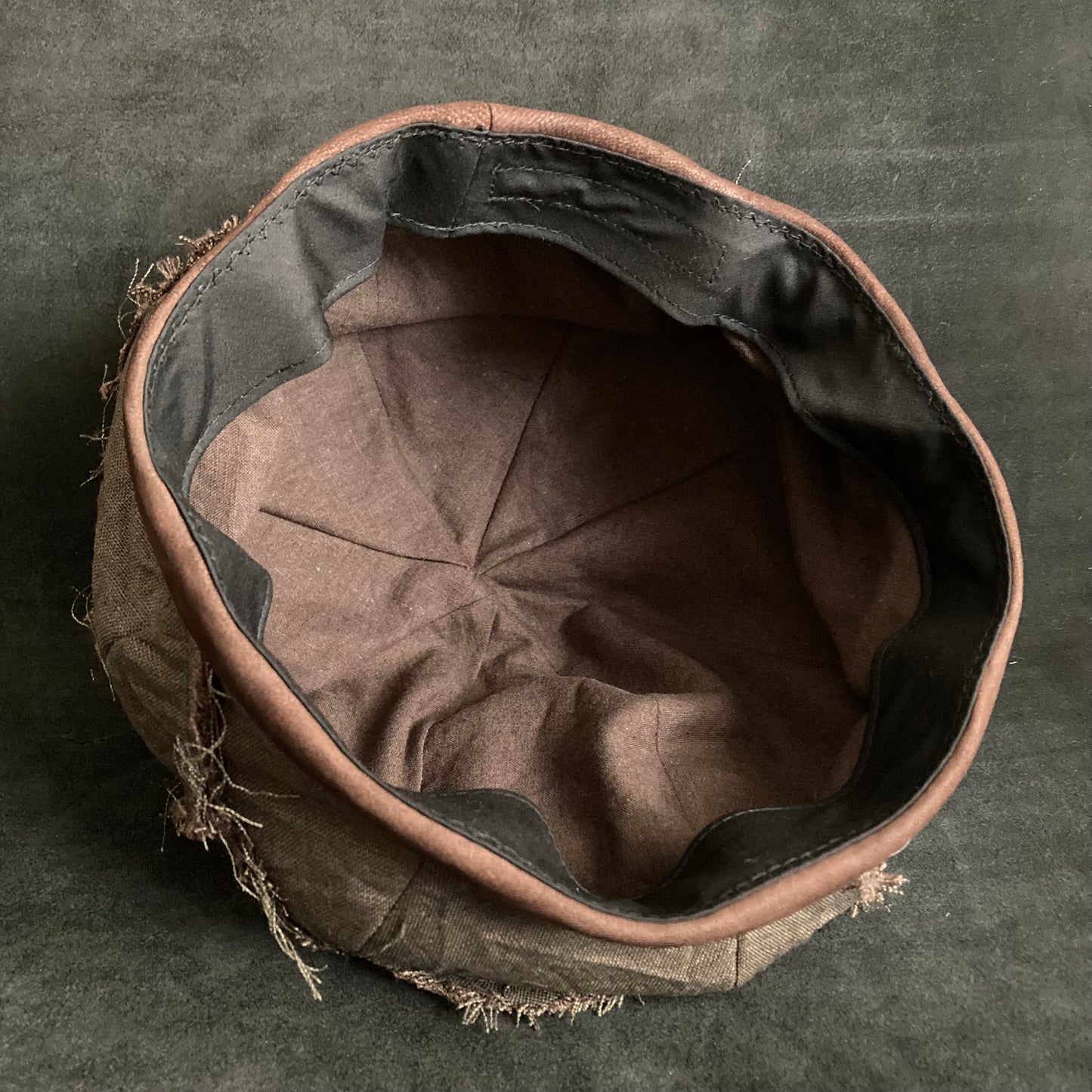 Brown khaki linen patchwork beret