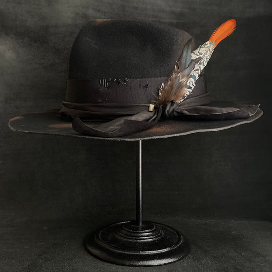 Burned black hand feel fedora hat