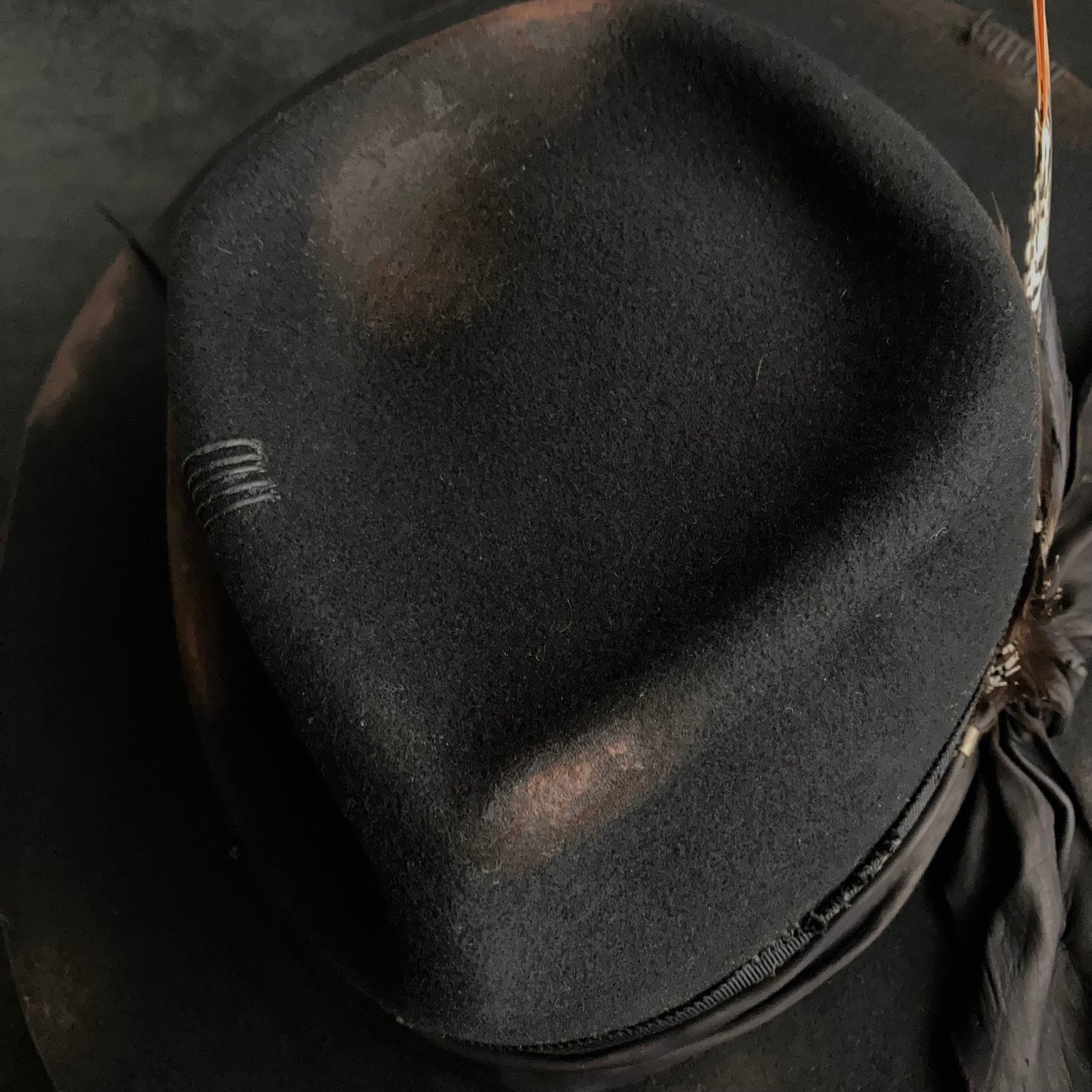 Burned black hand feel fedora hat