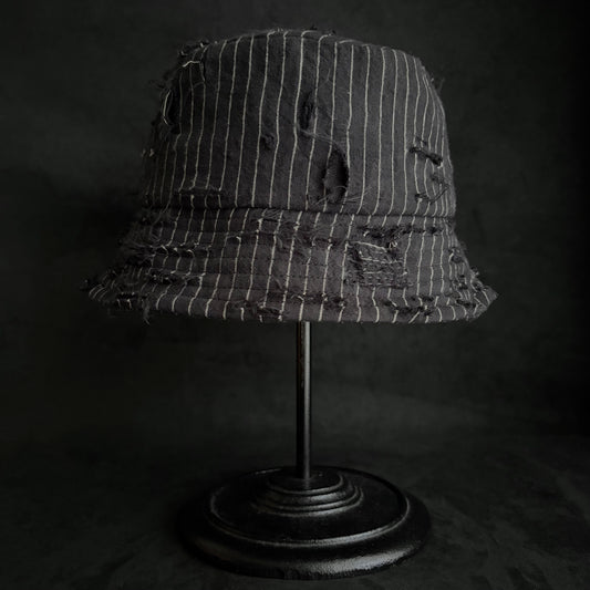 Yarn-dyed stripe damage bucket hat