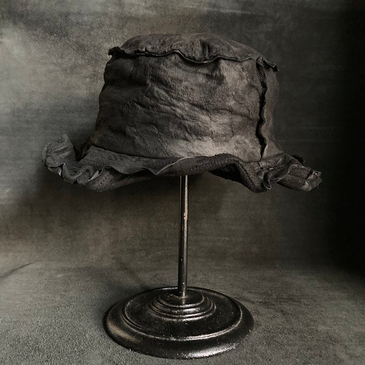 Bleach wash crumpled black leather bucket