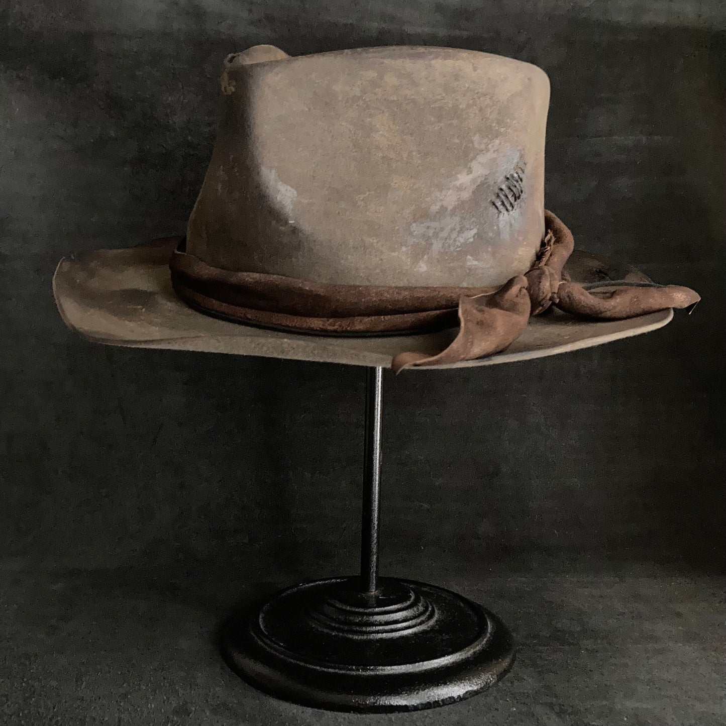 Burnt broke dark brown fedora hat