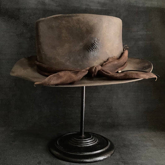 Burnt broke dark brown fedora hat