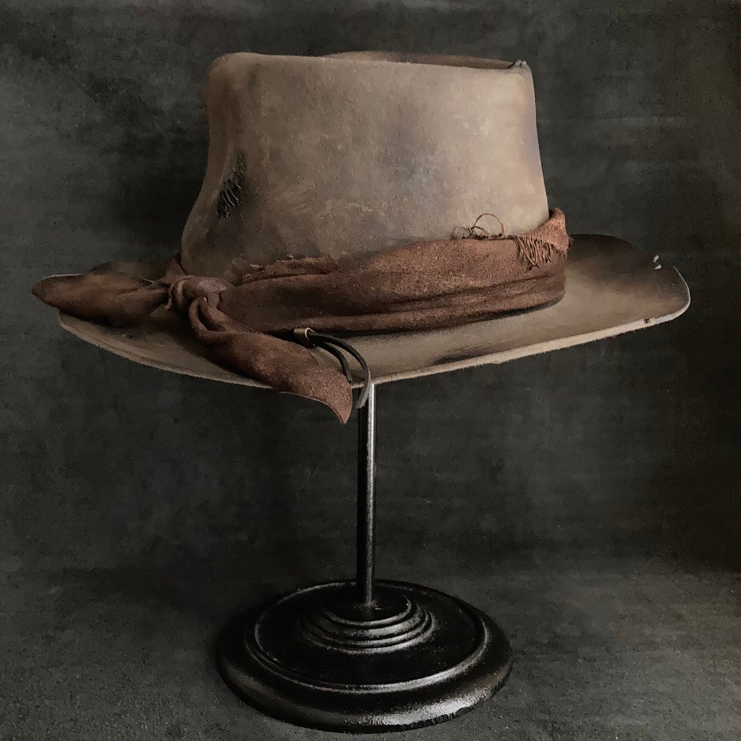 Burnt broke dark brown fedora hat