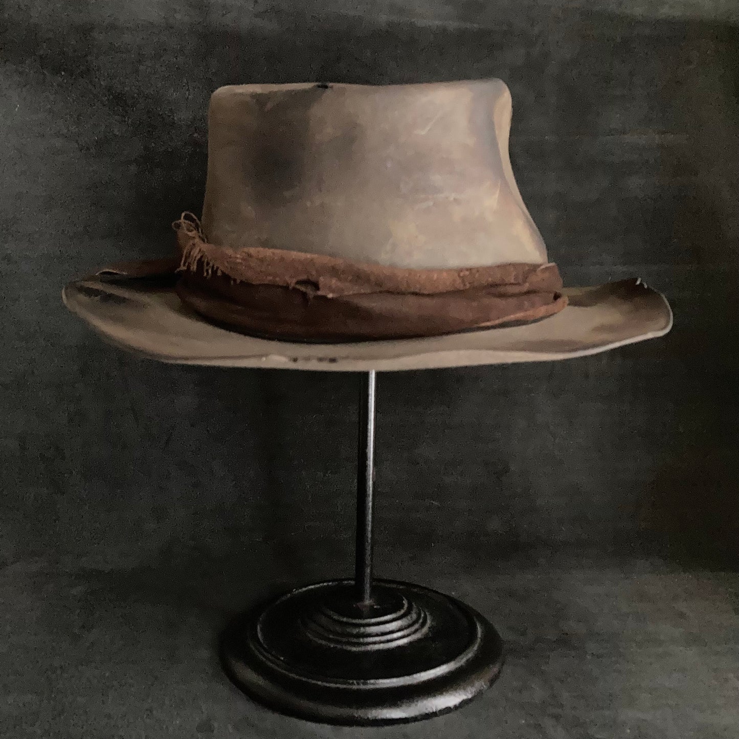 Burnt broke dark brown fedora hat