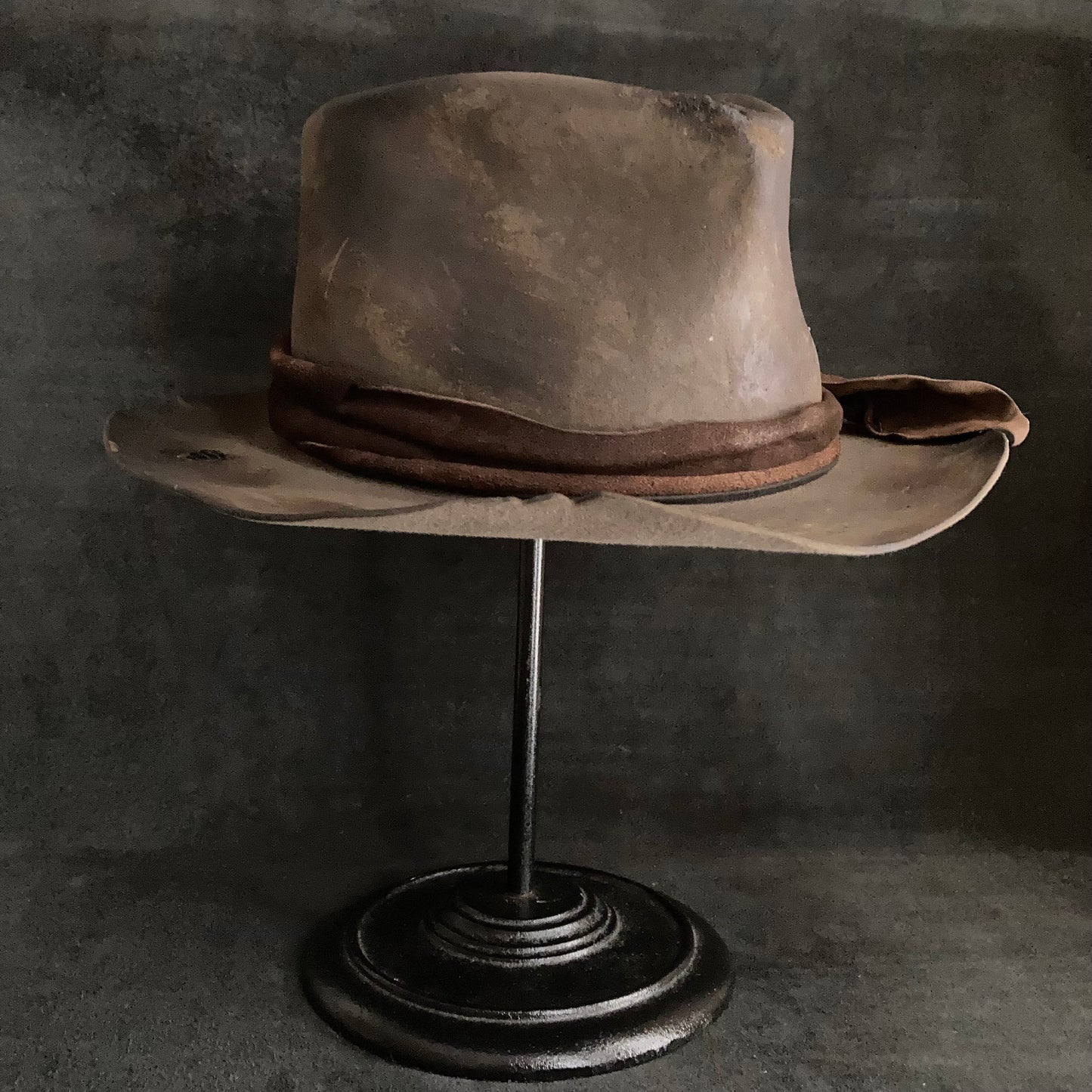 Burnt broke dark brown fedora hat