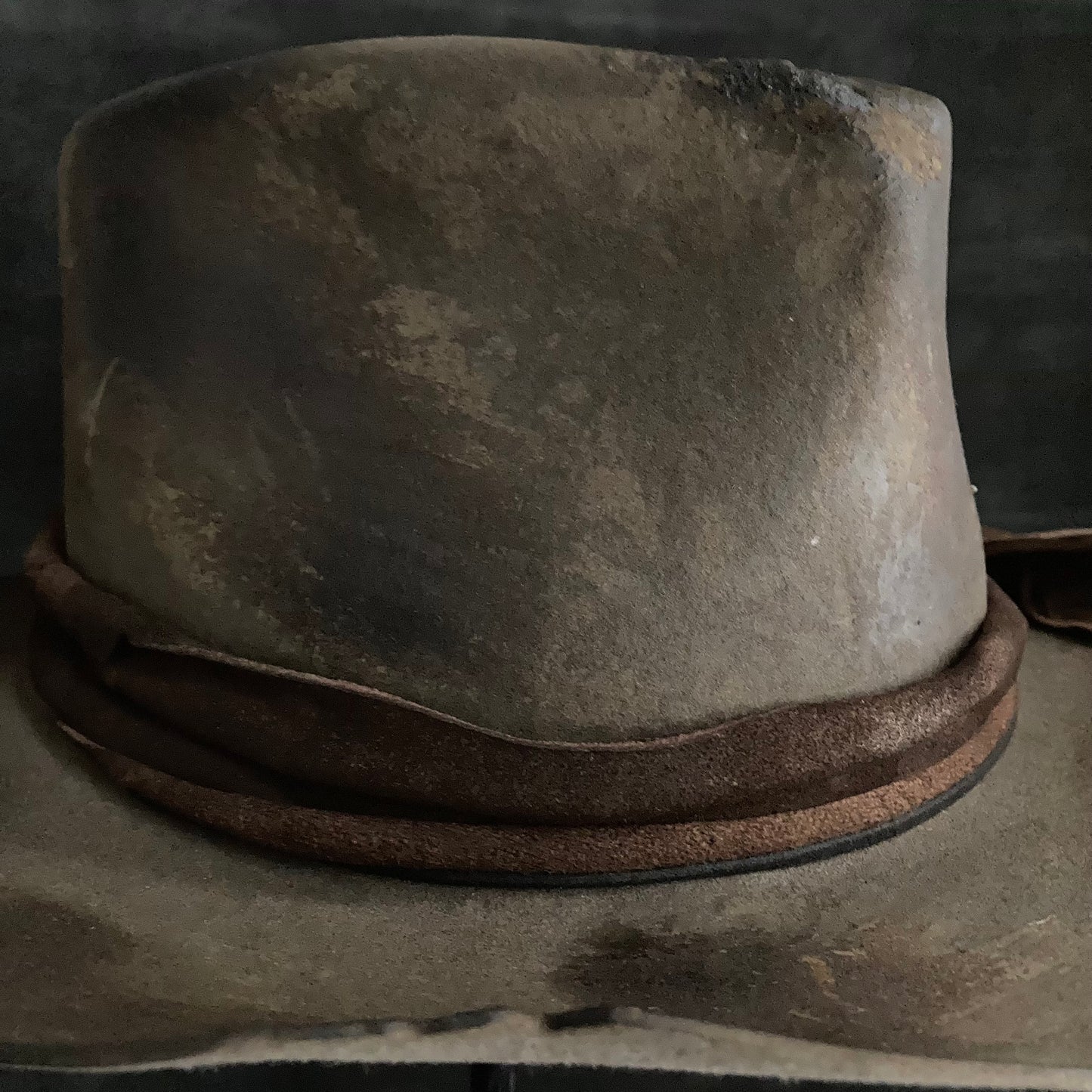 Burnt broke dark brown fedora hat