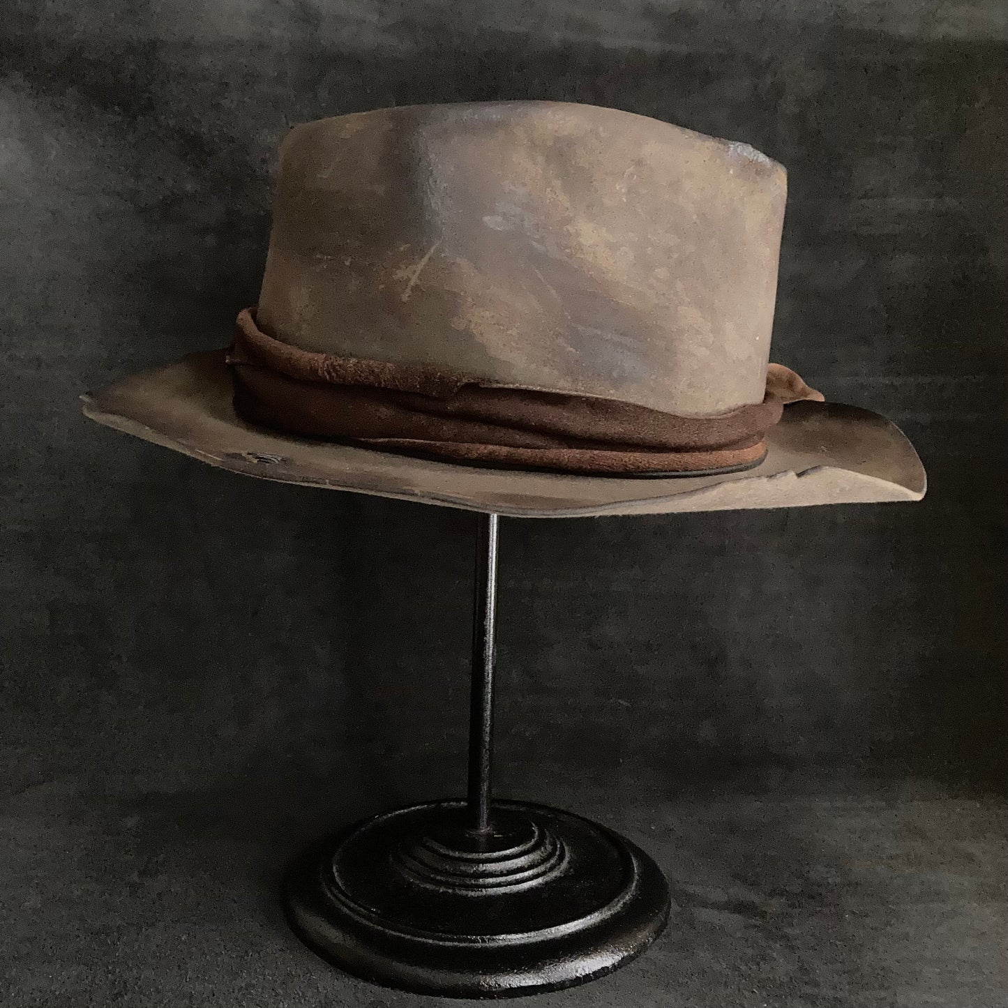 Burnt broke dark brown fedora hat