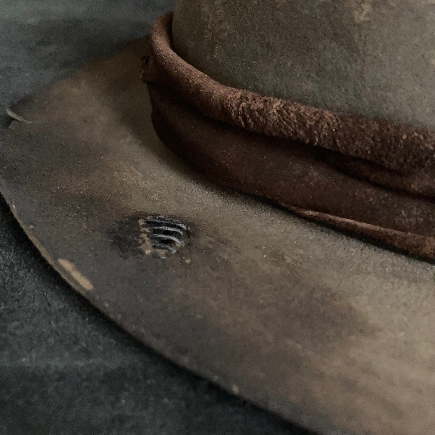 Burnt broke dark brown fedora hat